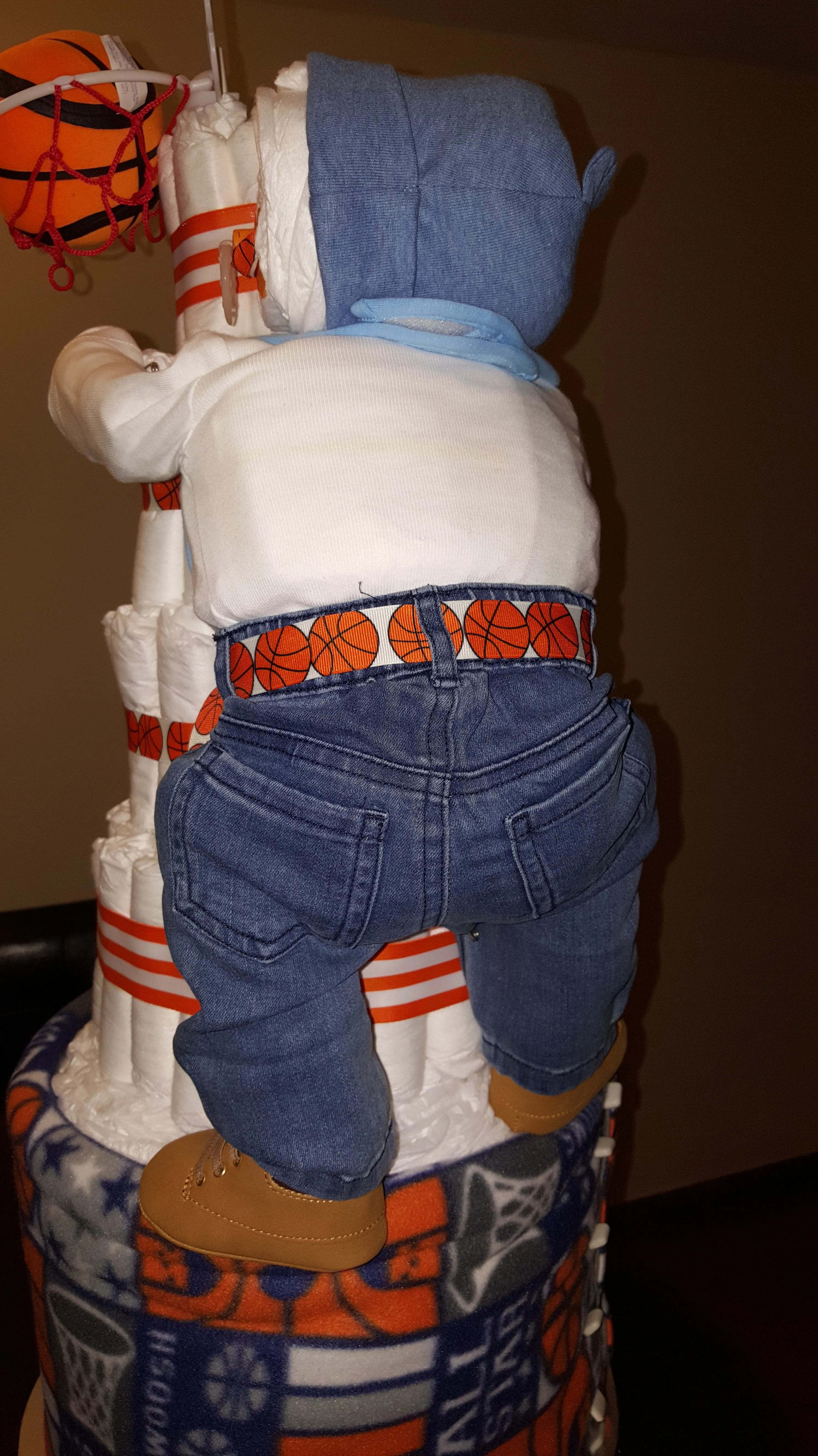 Diaper Cake - Basketball theme (with Hanging Baby)