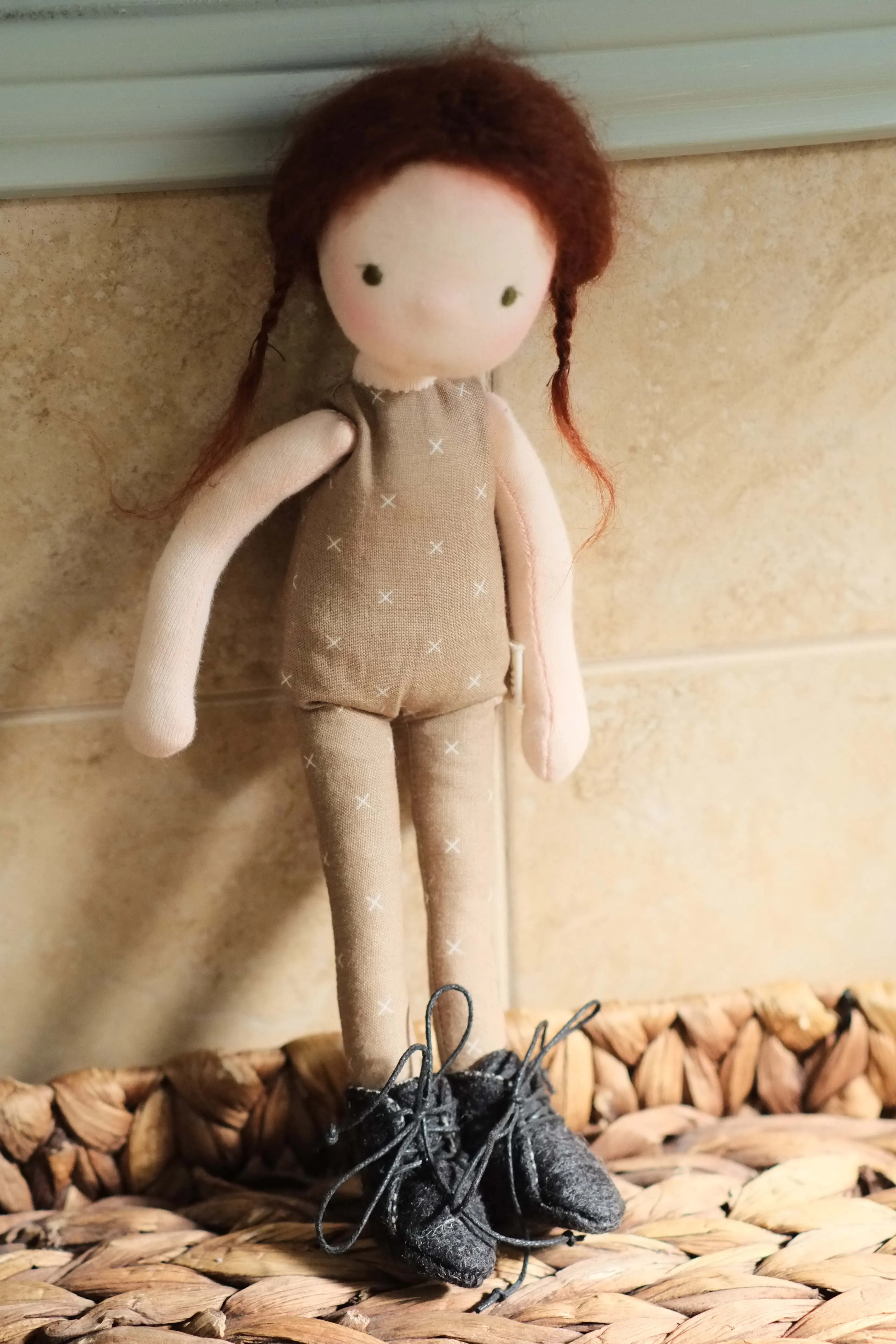 Doll Boots | Black Wool w/ White Floral