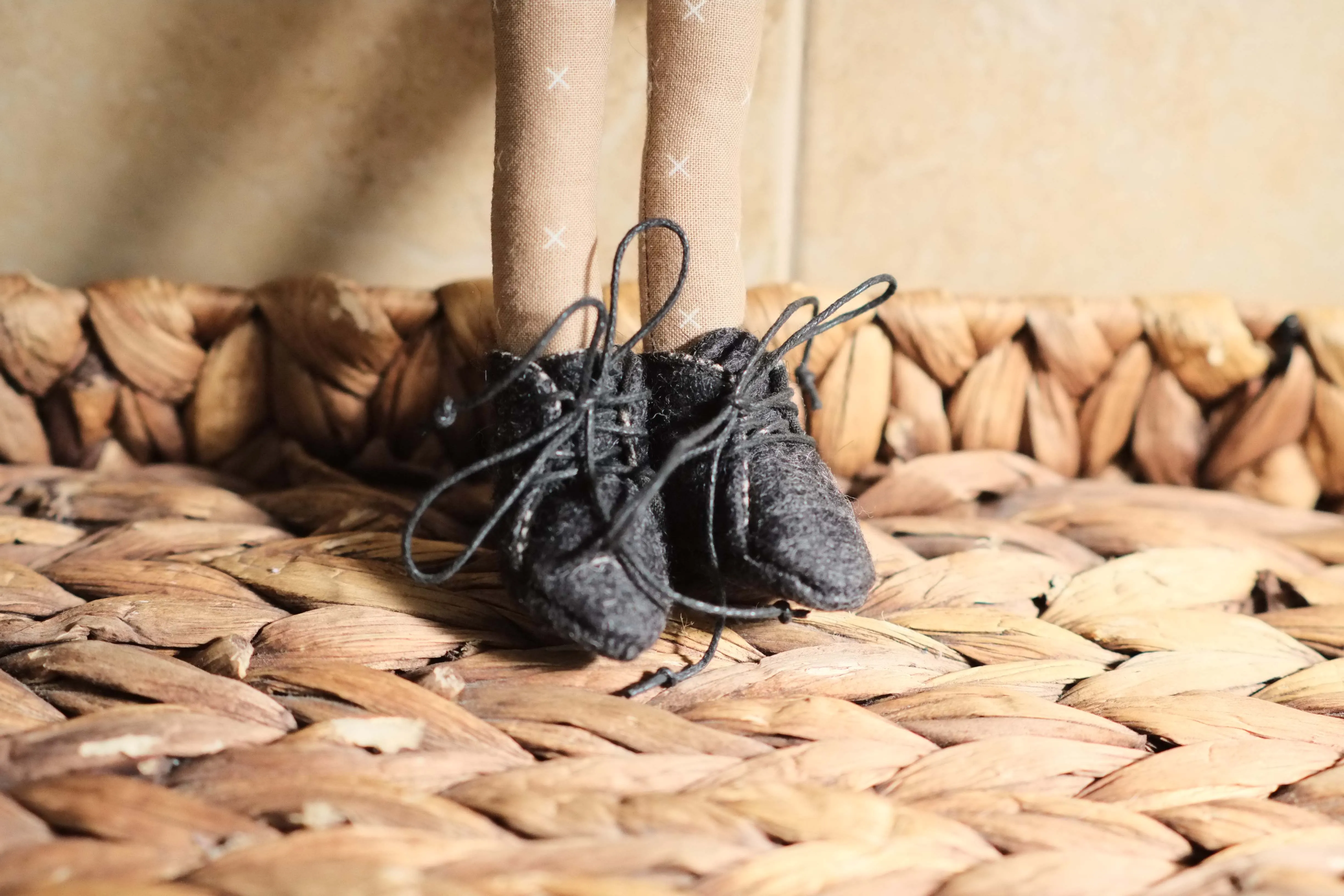 Doll Boots | Black Wool w/ White Floral