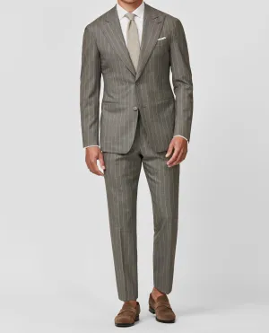 Drago Smoke Grey Stretch Doppio Ritorto Tropical Wool with White Pinstripe