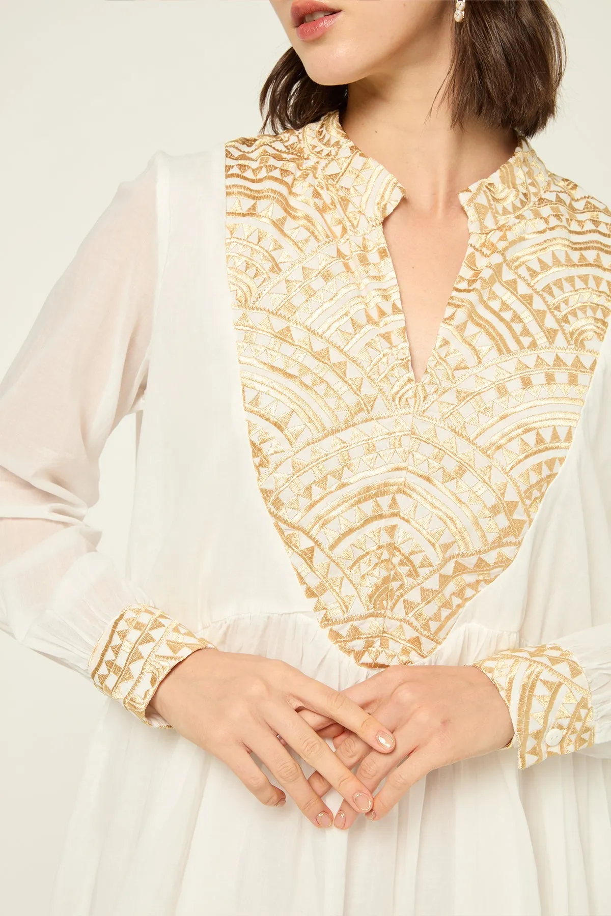 DRESS SHORT NEW ALL OVER L/S - WHITE GOLD