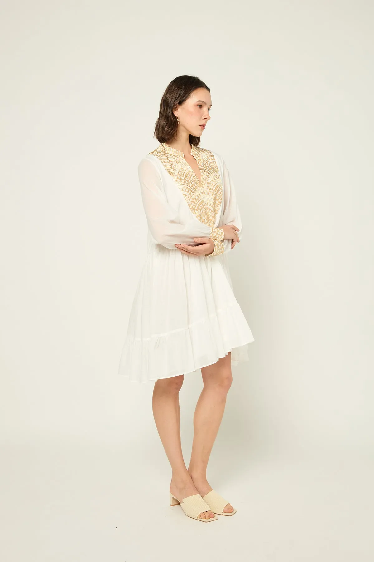 DRESS SHORT NEW ALL OVER L/S - WHITE GOLD