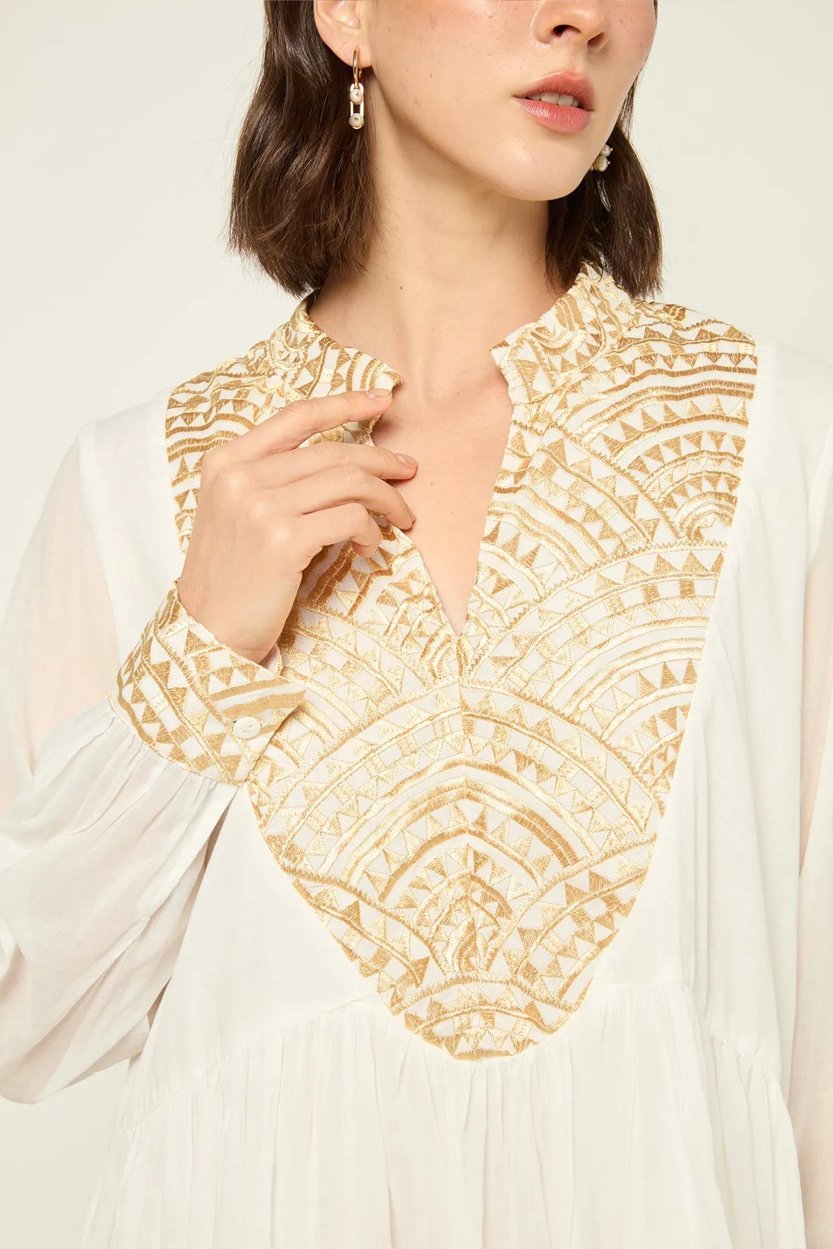 DRESS SHORT NEW ALL OVER L/S - WHITE GOLD
