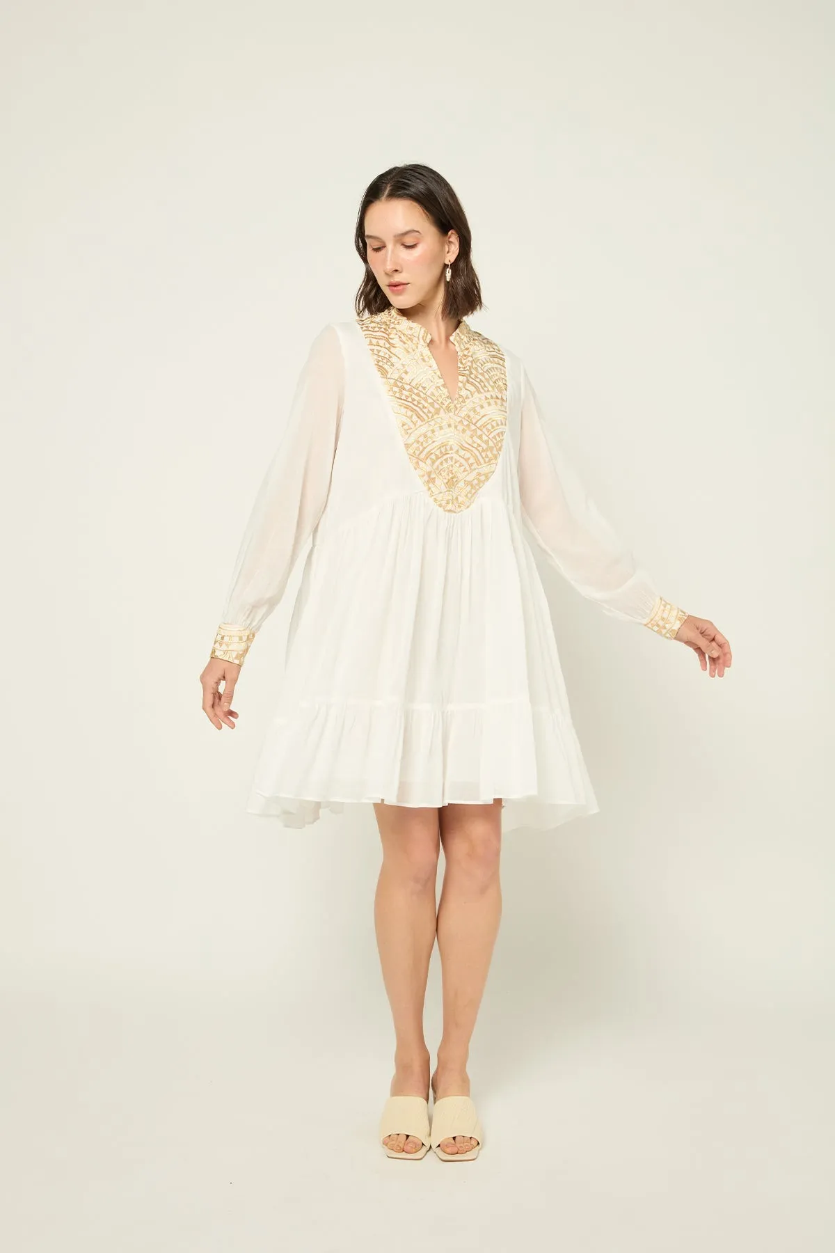 DRESS SHORT NEW ALL OVER L/S - WHITE GOLD