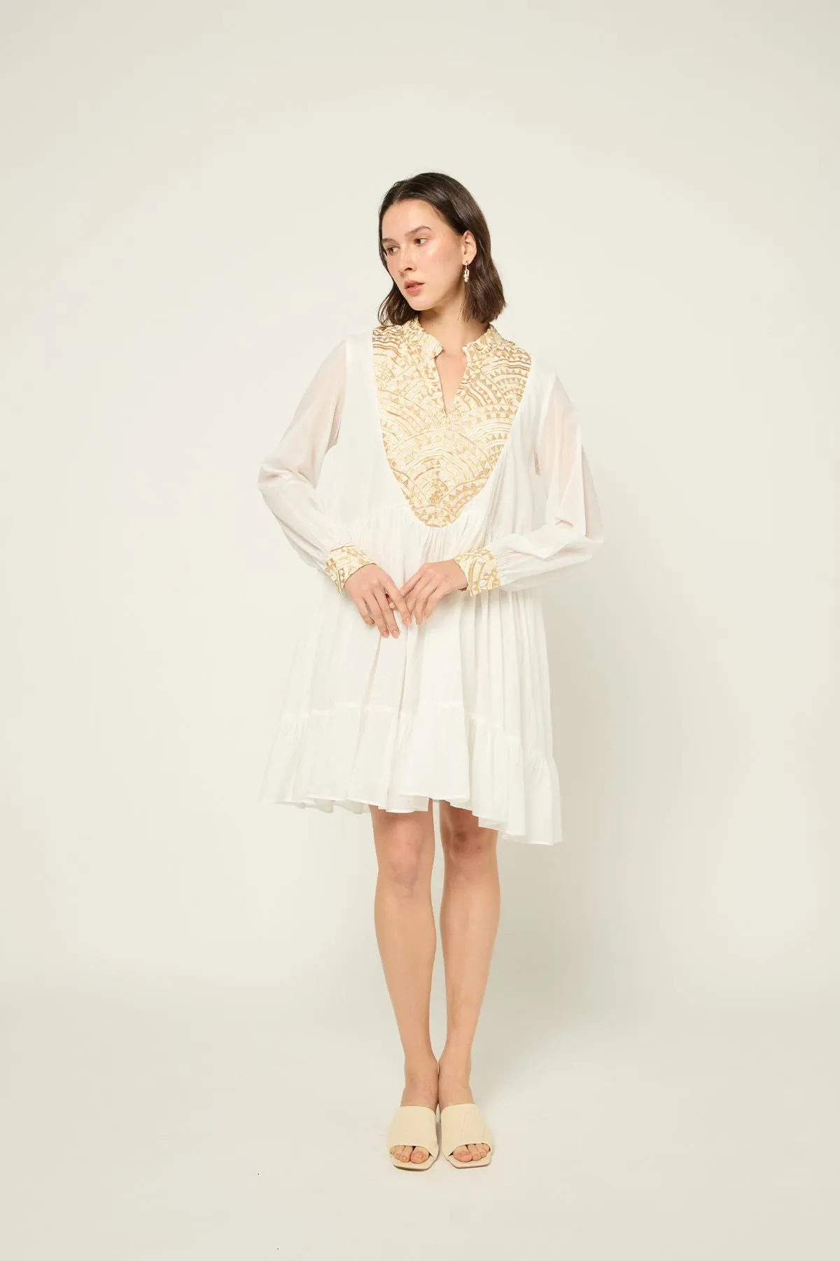 DRESS SHORT NEW ALL OVER L/S - WHITE GOLD