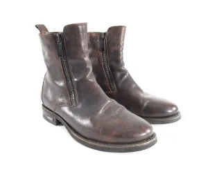 Dsquared Brown Distressed Leather Side Zip Ankle Boots - 10