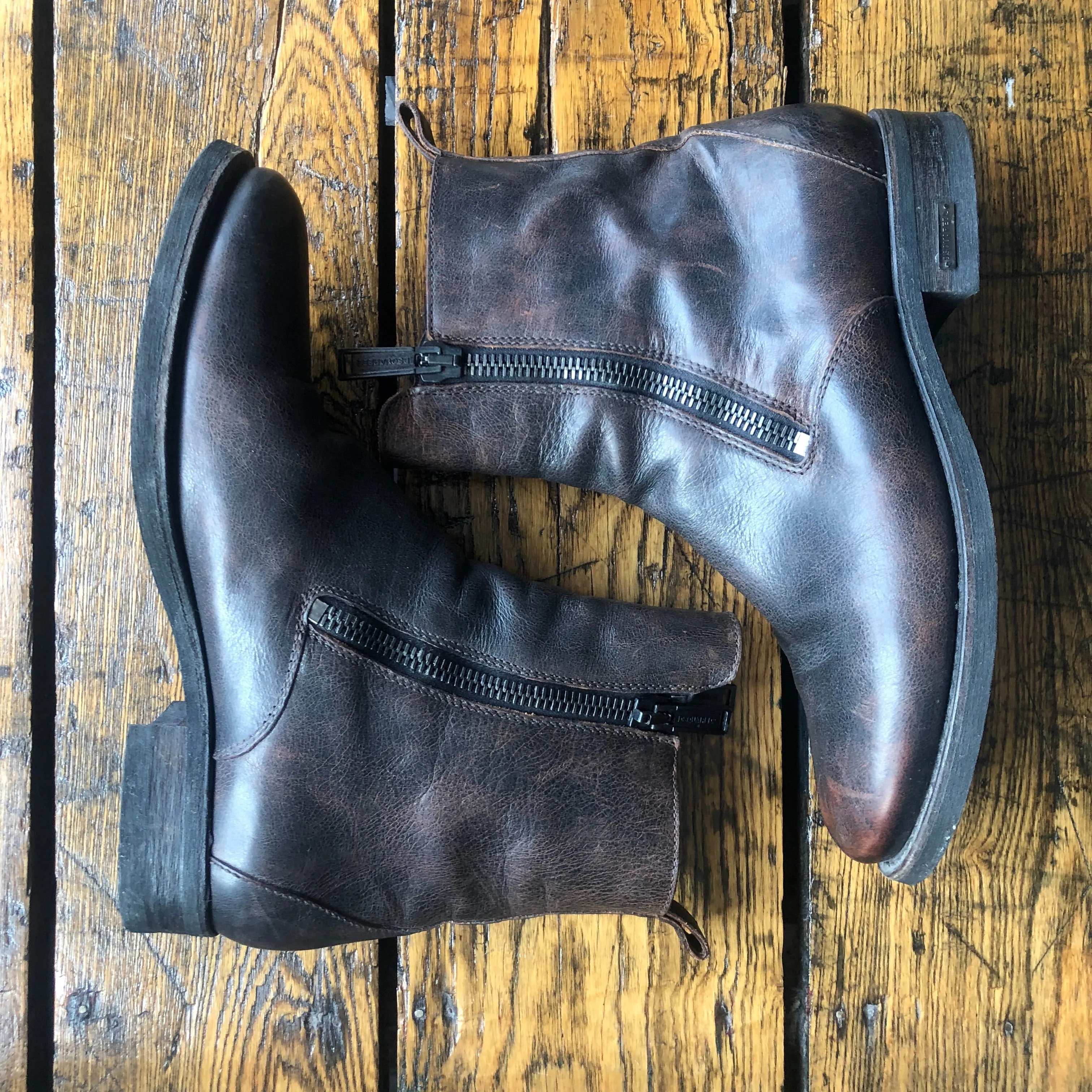 Dsquared Brown Distressed Leather Side Zip Ankle Boots - 10