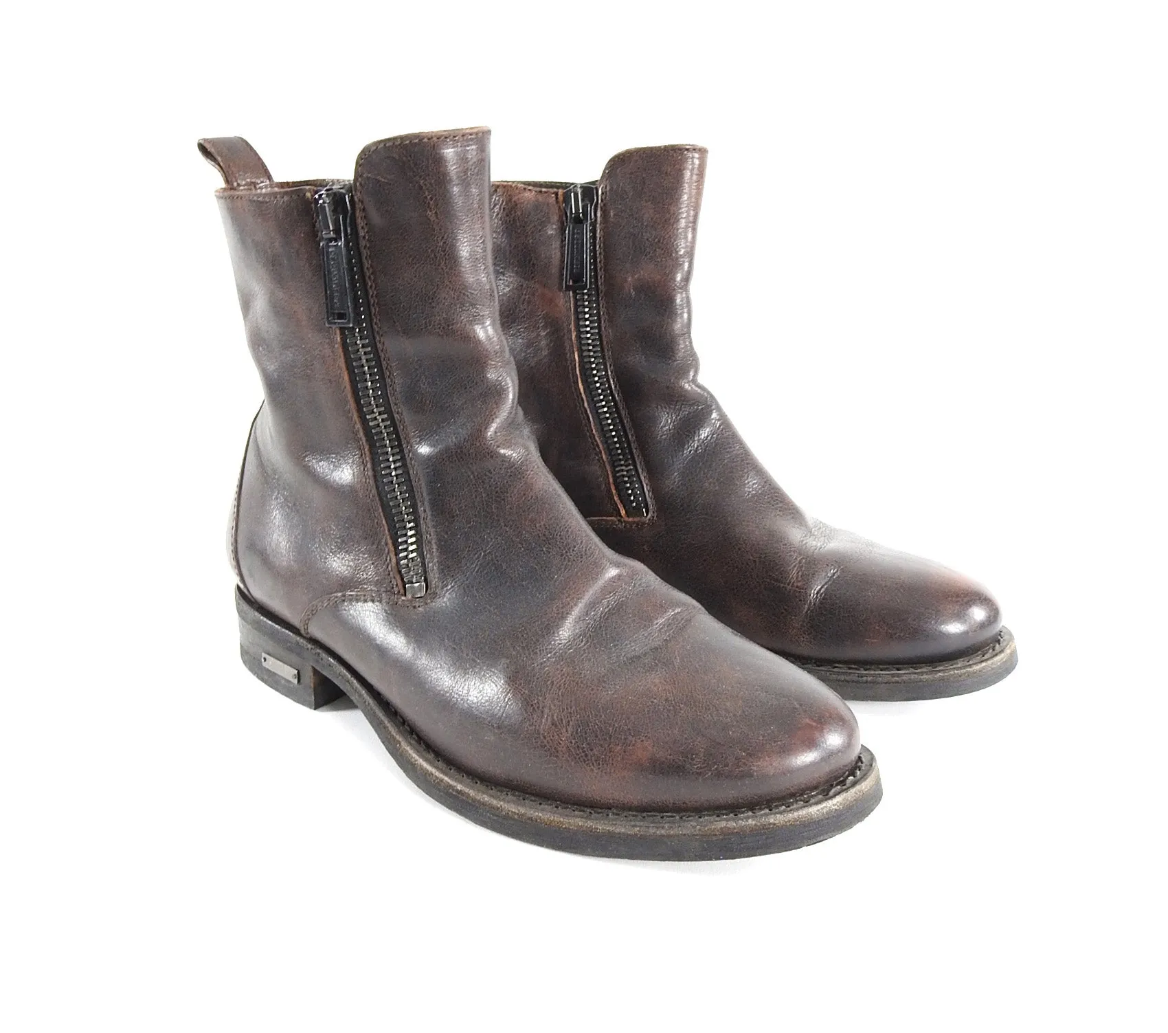 Dsquared Brown Distressed Leather Side Zip Ankle Boots - 10
