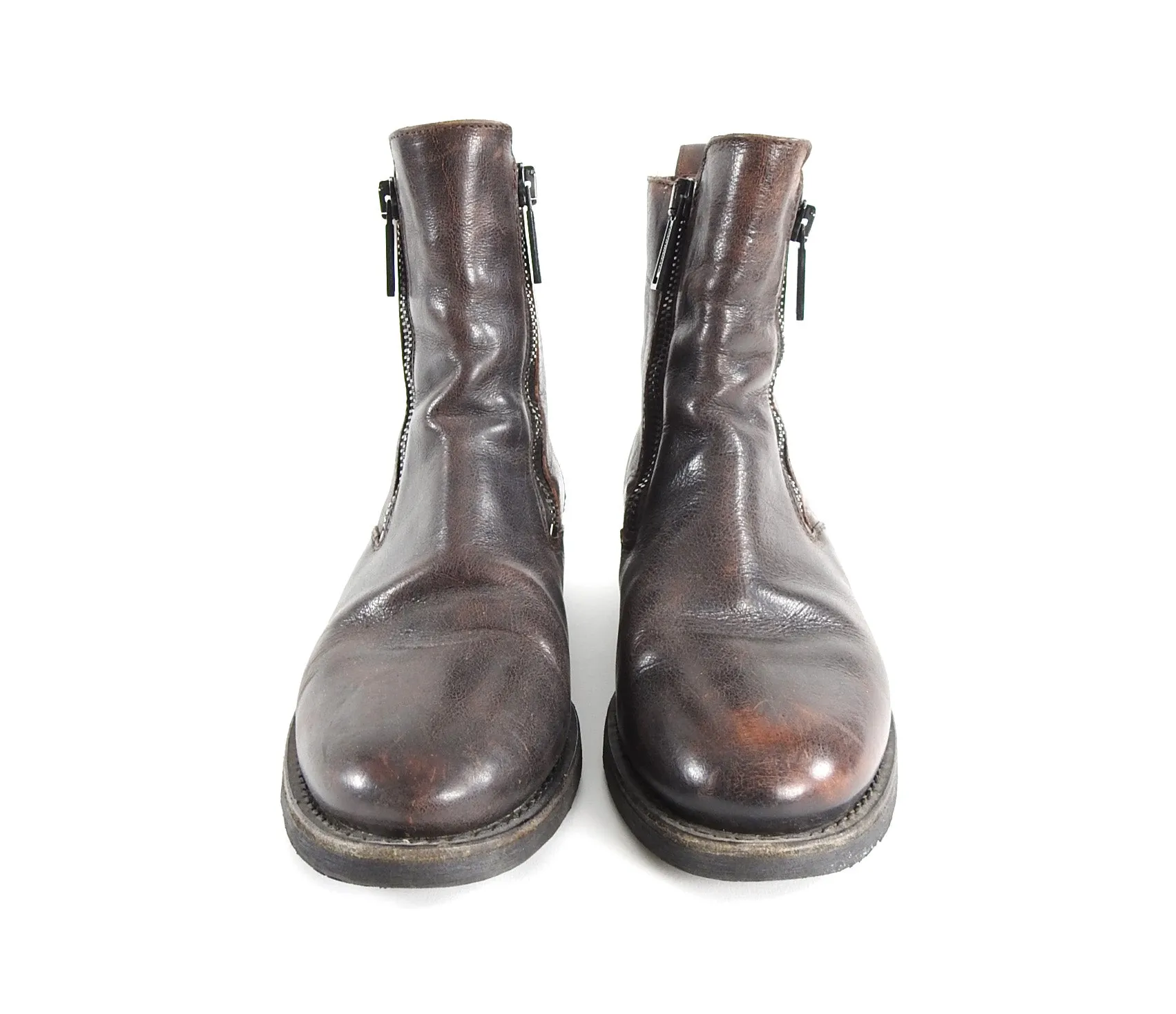 Dsquared Brown Distressed Leather Side Zip Ankle Boots - 10