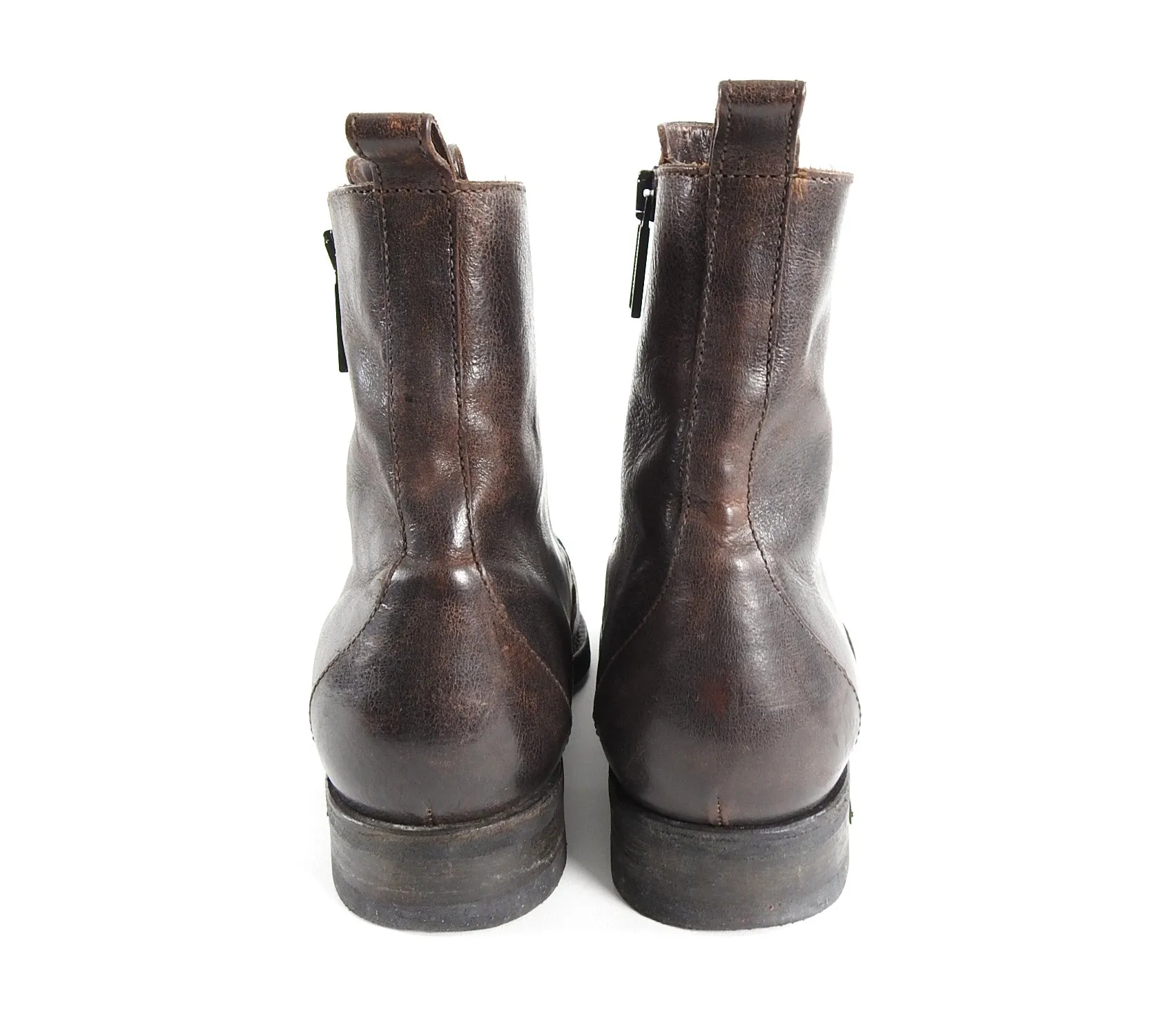 Dsquared Brown Distressed Leather Side Zip Ankle Boots - 10