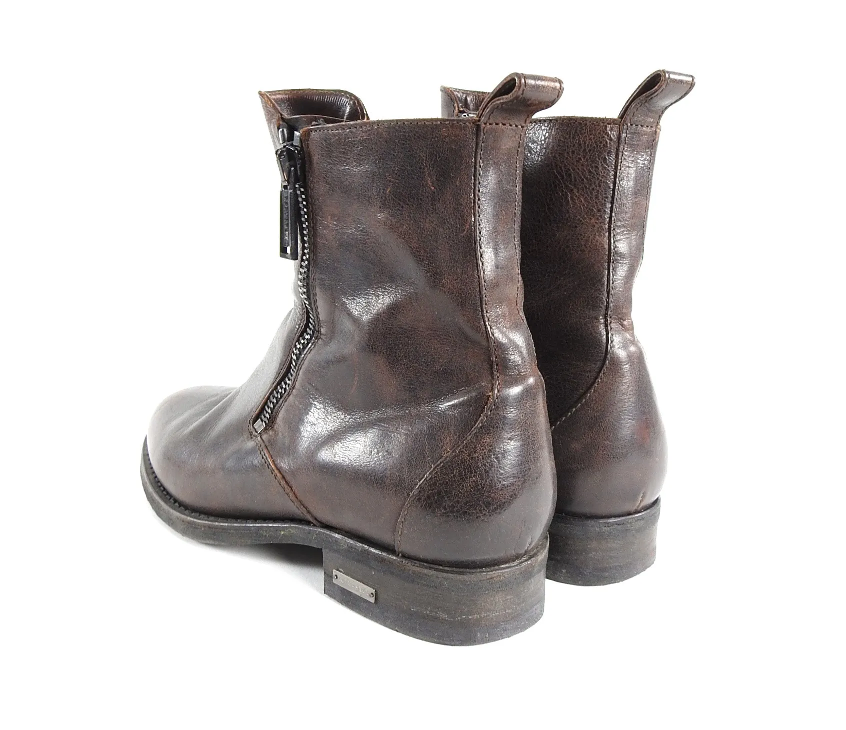 Dsquared Brown Distressed Leather Side Zip Ankle Boots - 10