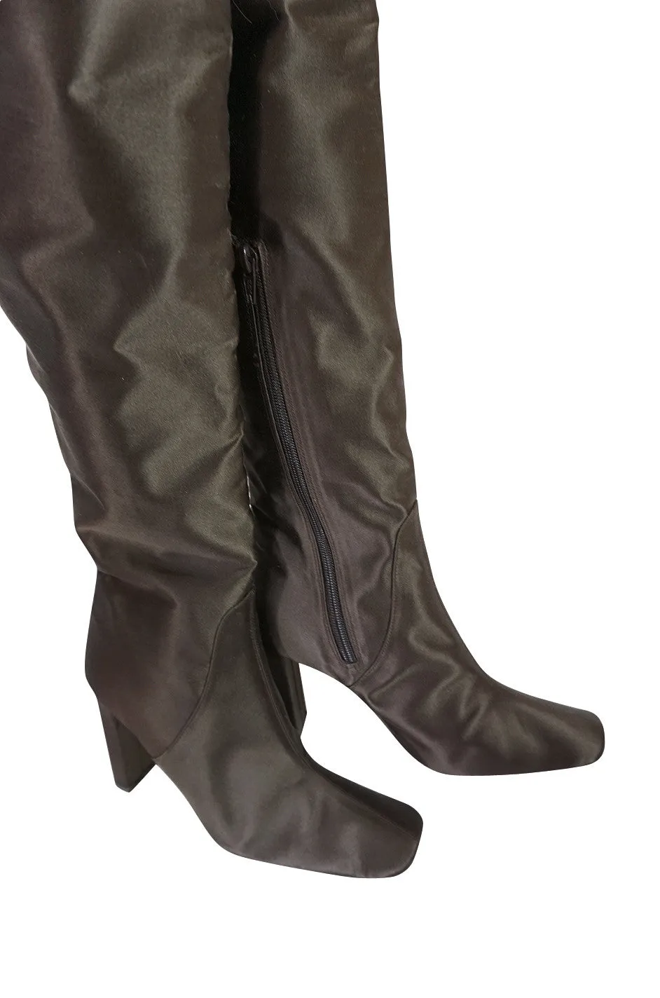 Early 2000s Brown Silk Marni Thigh High Boots