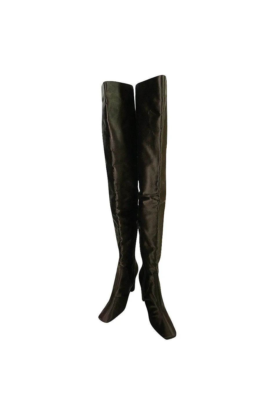 Early 2000s Brown Silk Marni Thigh High Boots