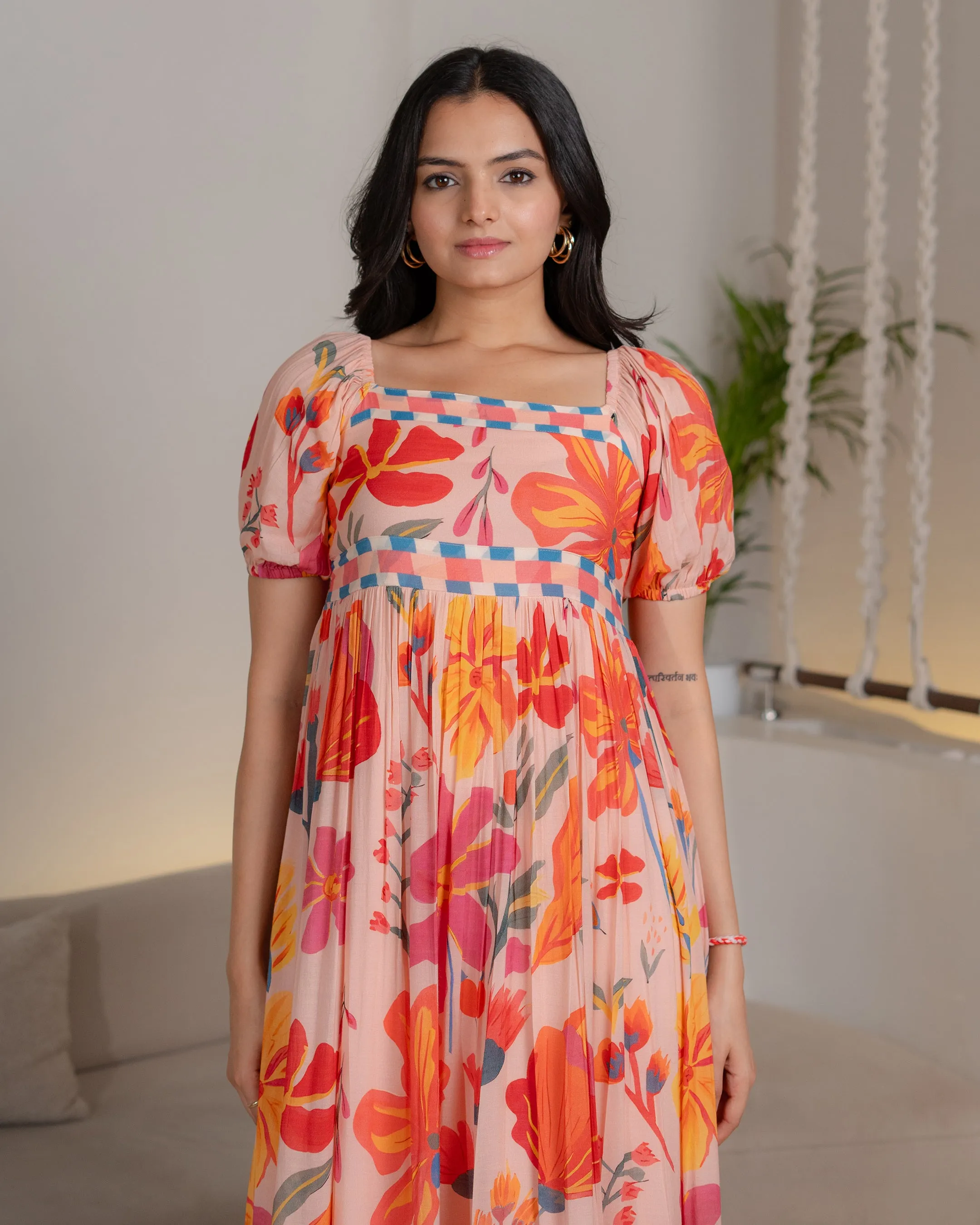 Elegant Orange Floral Maxi Dress