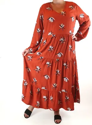 Elm orange print long sleeve dress size 16 (as new with tags)