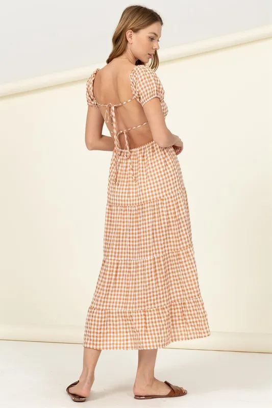 EMMALINE TIE-BACK GINGHAM MAXI DRESS