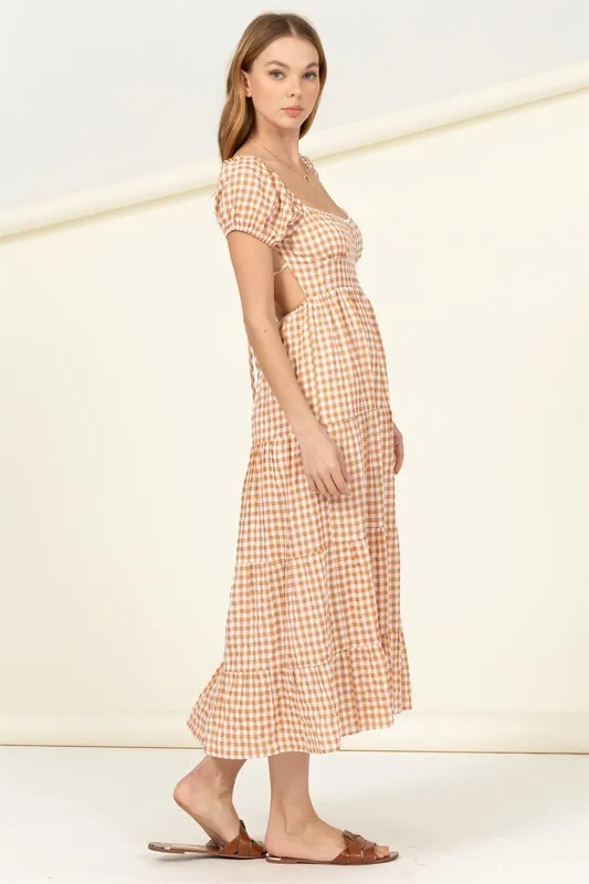 EMMALINE TIE-BACK GINGHAM MAXI DRESS