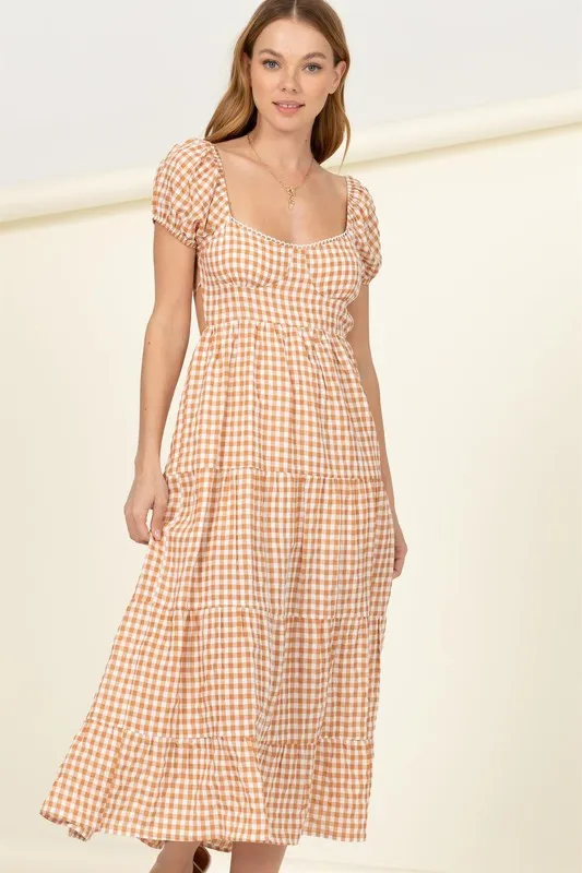 EMMALINE TIE-BACK GINGHAM MAXI DRESS