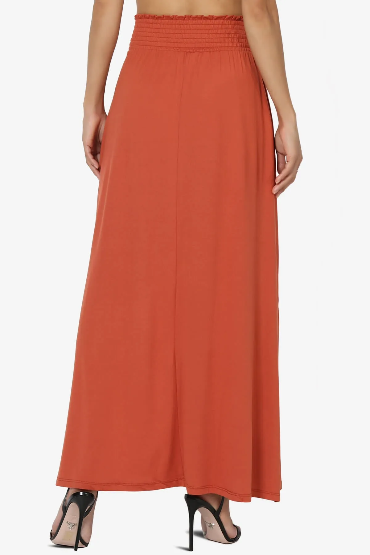 Farrie Smocked Waist Slit Maxi Skirt w Pocket