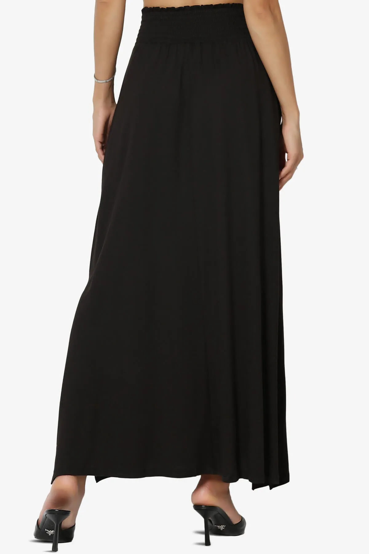 Farrie Smocked Waist Slit Maxi Skirt w Pocket