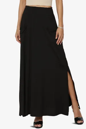 Farrie Smocked Waist Slit Maxi Skirt w Pocket