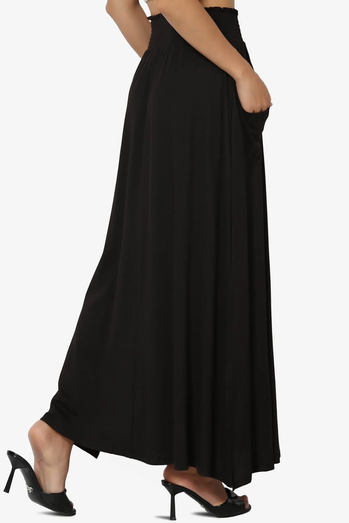 Farrie Smocked Waist Slit Maxi Skirt w Pocket