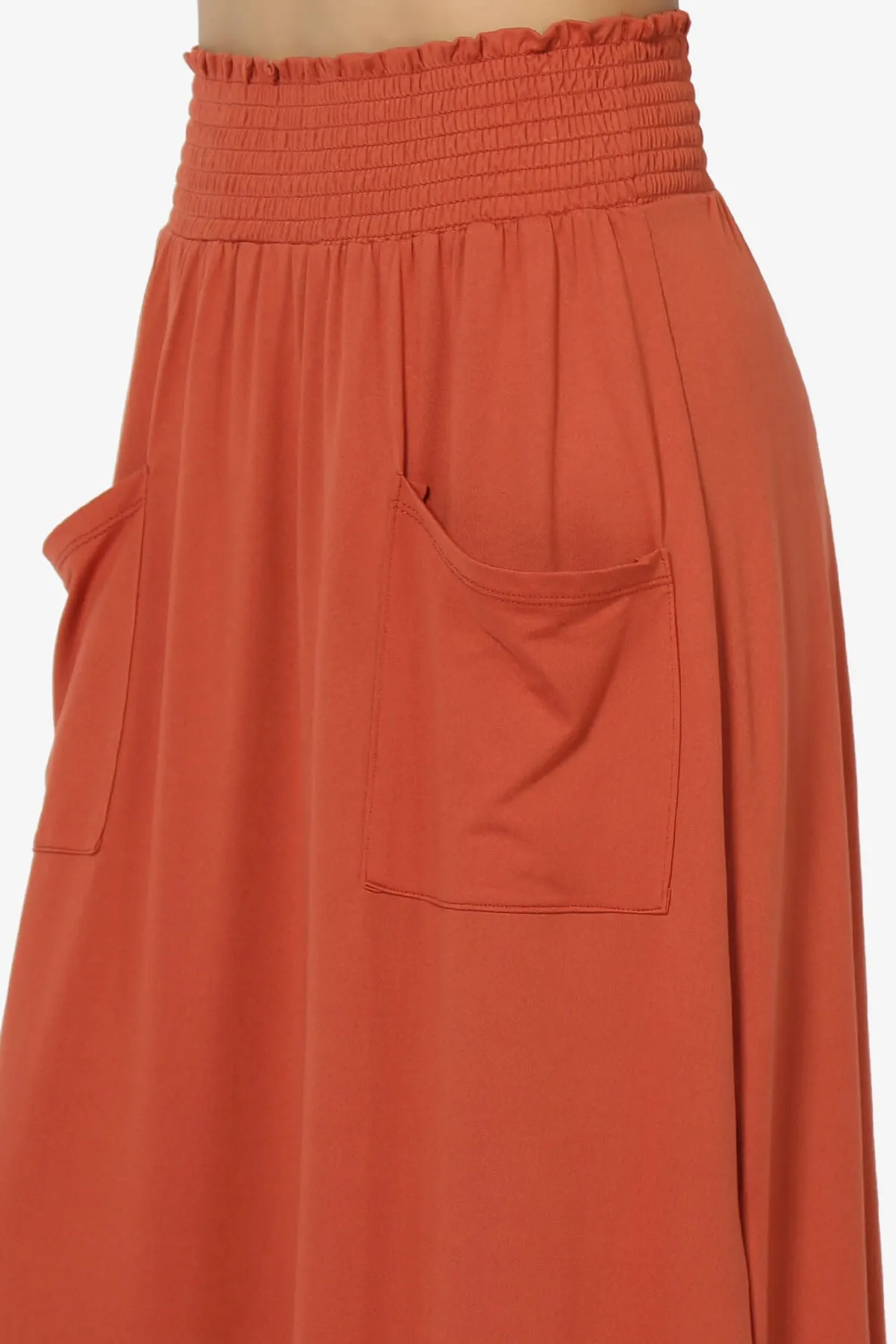 Farrie Smocked Waist Slit Maxi Skirt w Pocket