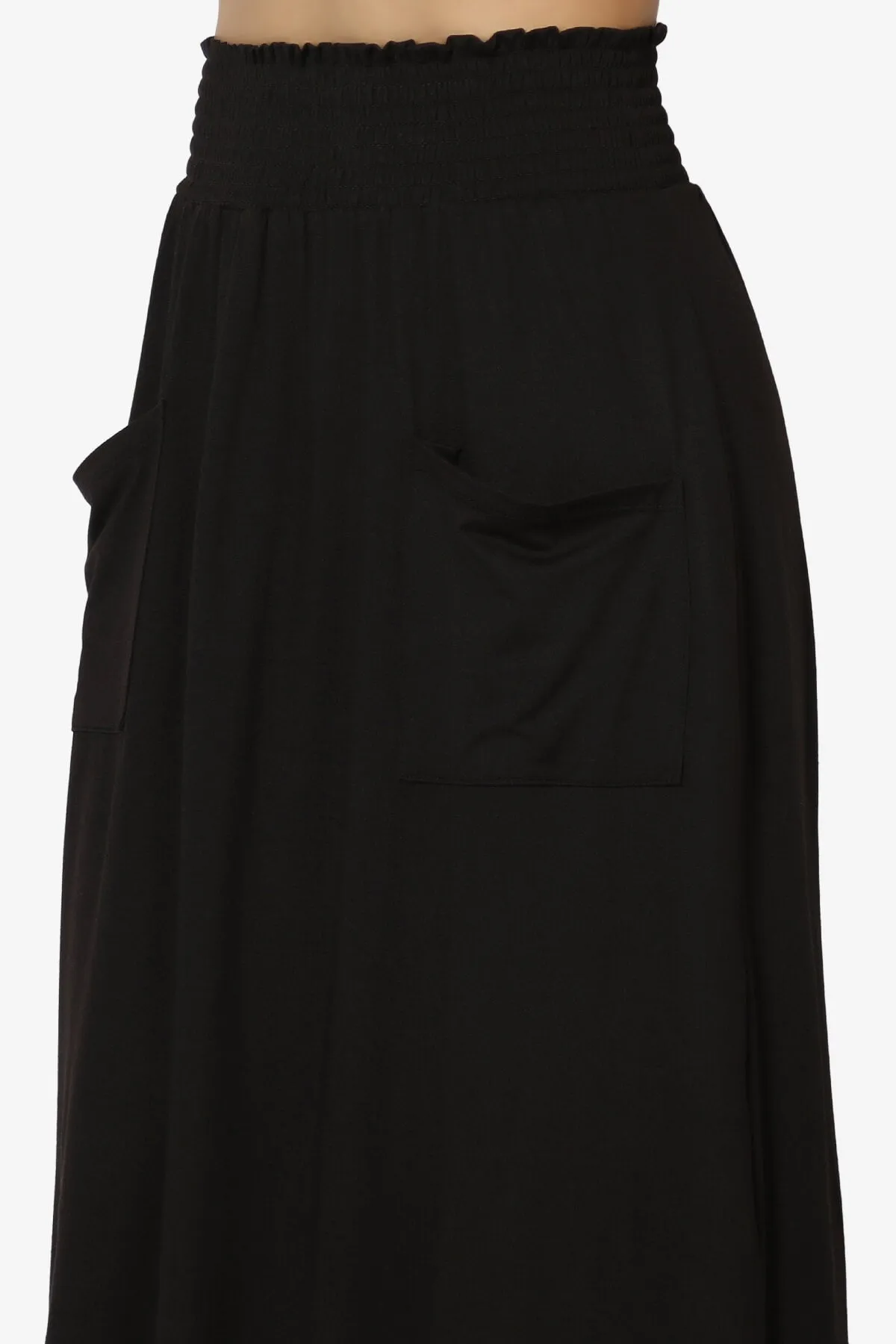 Farrie Smocked Waist Slit Maxi Skirt w Pocket