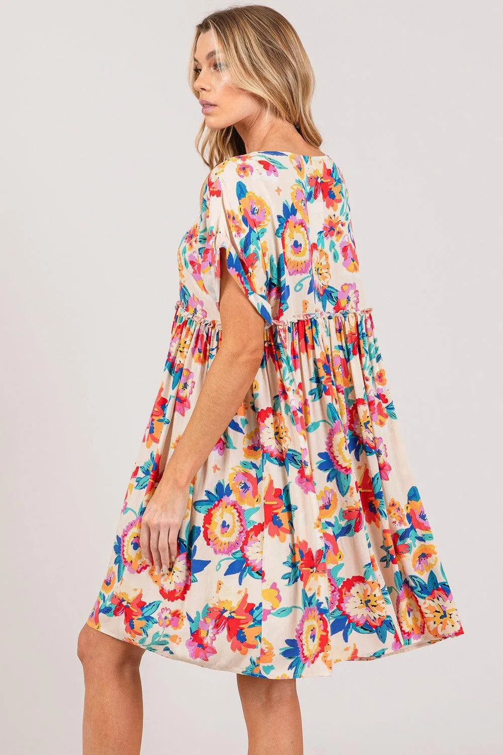 Floral Button-Down Short Sleeve Dress