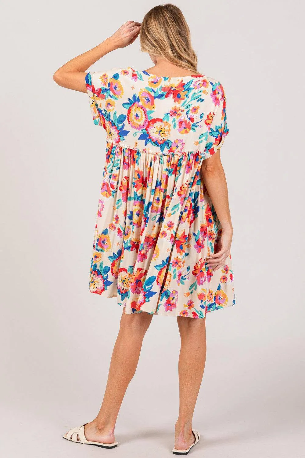 Floral Button-Down Short Sleeve Dress