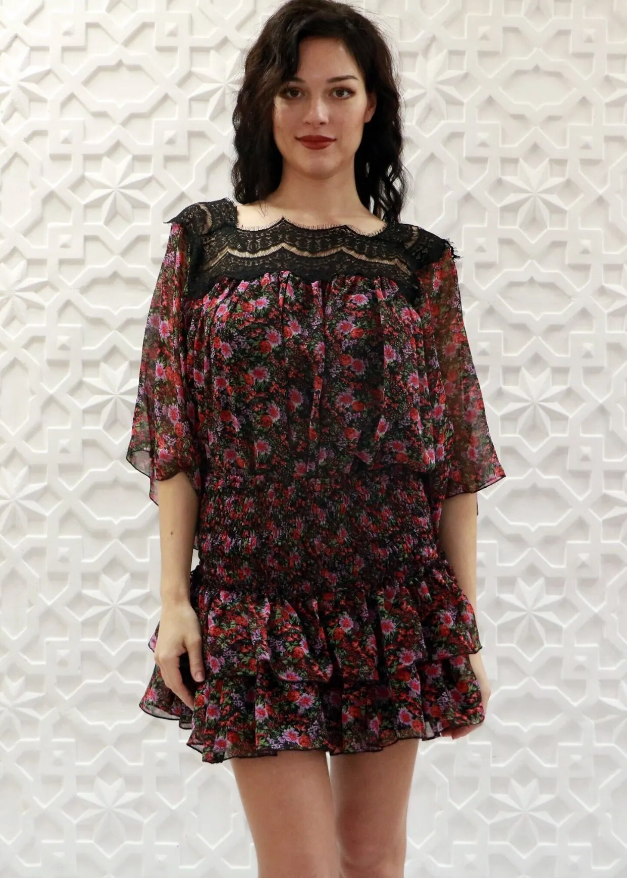 Floral print, square neck, lace trim top
