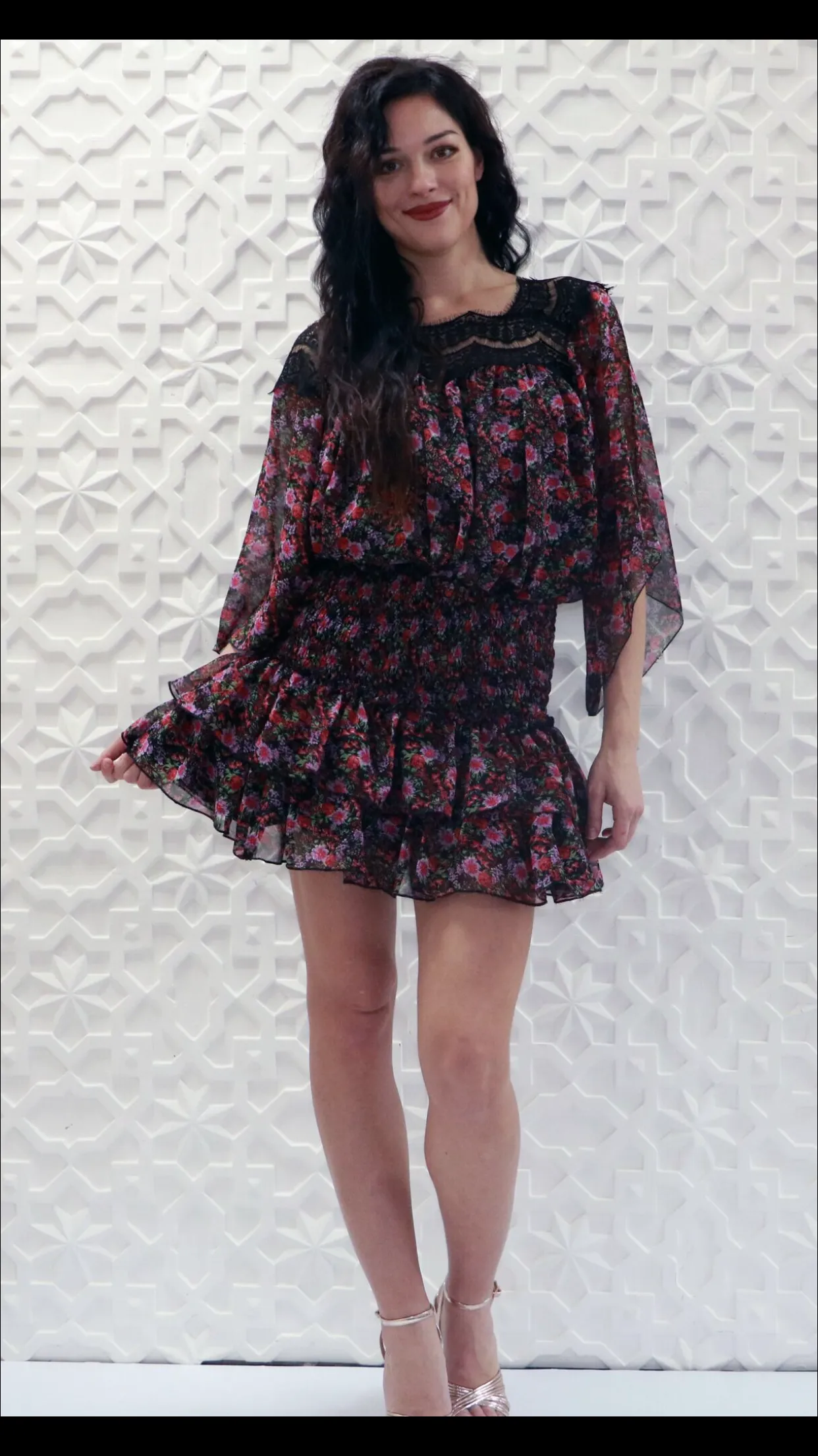 Floral print, square neck, lace trim top
