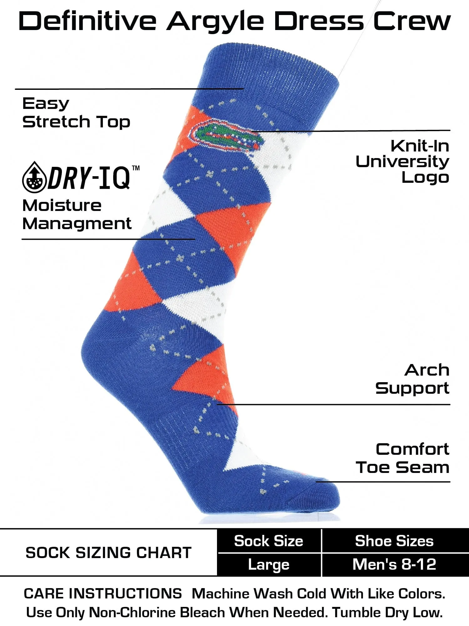 Florida Gators Argyle Dress Socks NCAA Fanwear Crew Length