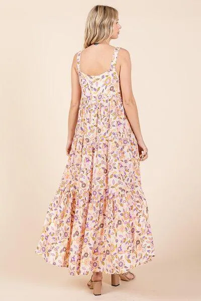 Flower Print Tiered Sleeveless Empire Maxi Dress