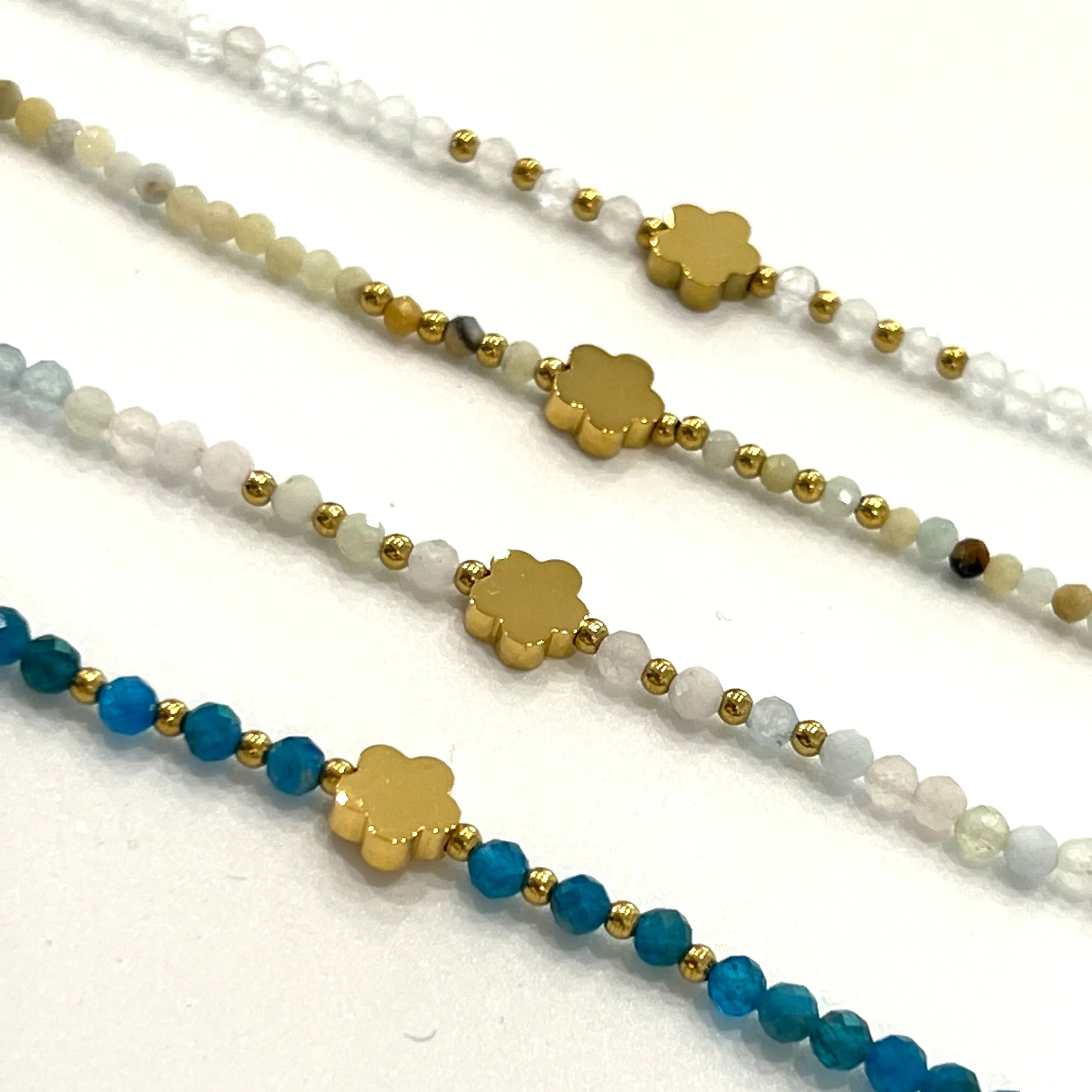 Gemstone Stainless Steel Flower Anklet - Gold