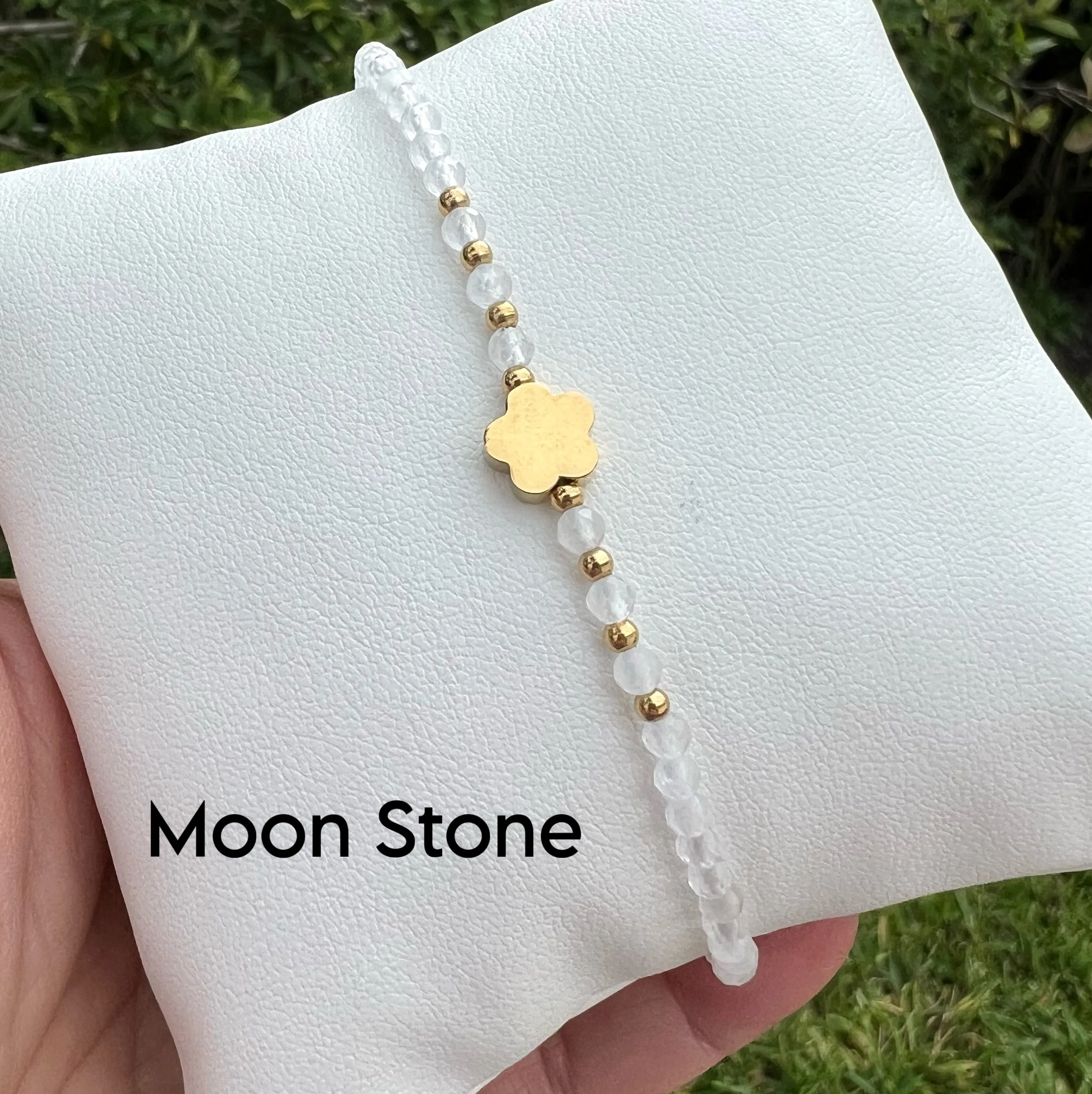Gemstone Stainless Steel Flower Anklet - Gold