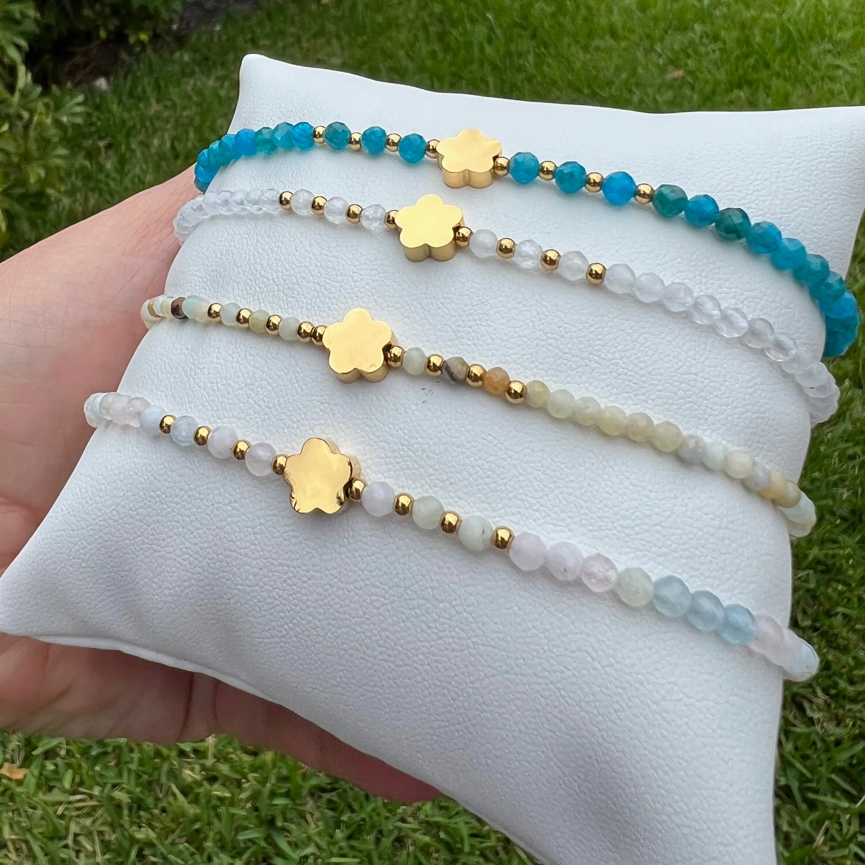 Gemstone Stainless Steel Flower Anklet - Gold