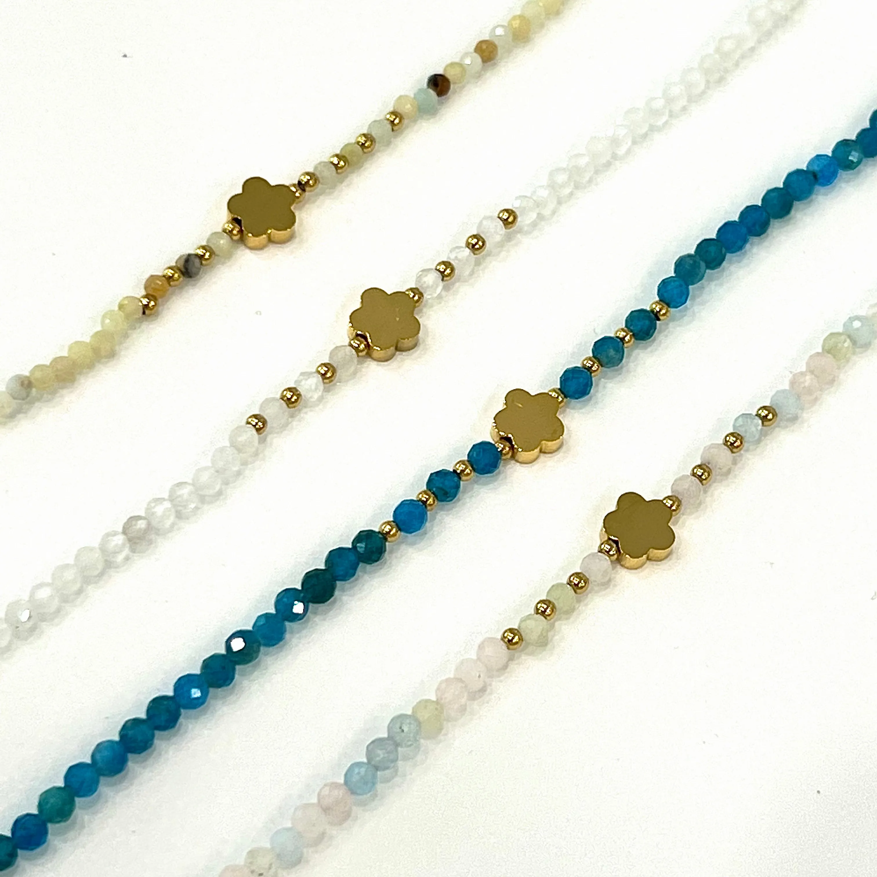 Gemstone Stainless Steel Flower Anklet - Gold