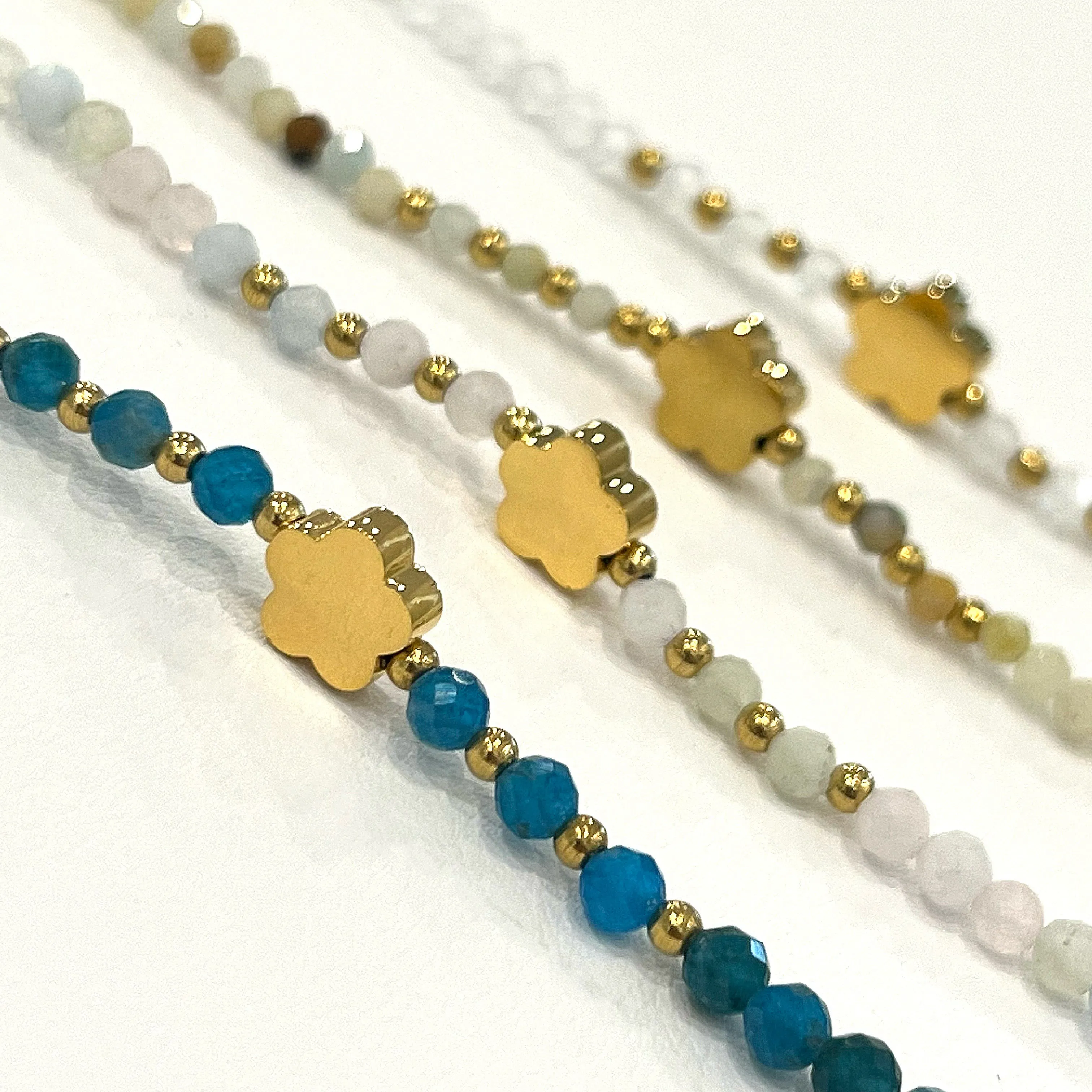 Gemstone Stainless Steel Flower Anklet - Gold