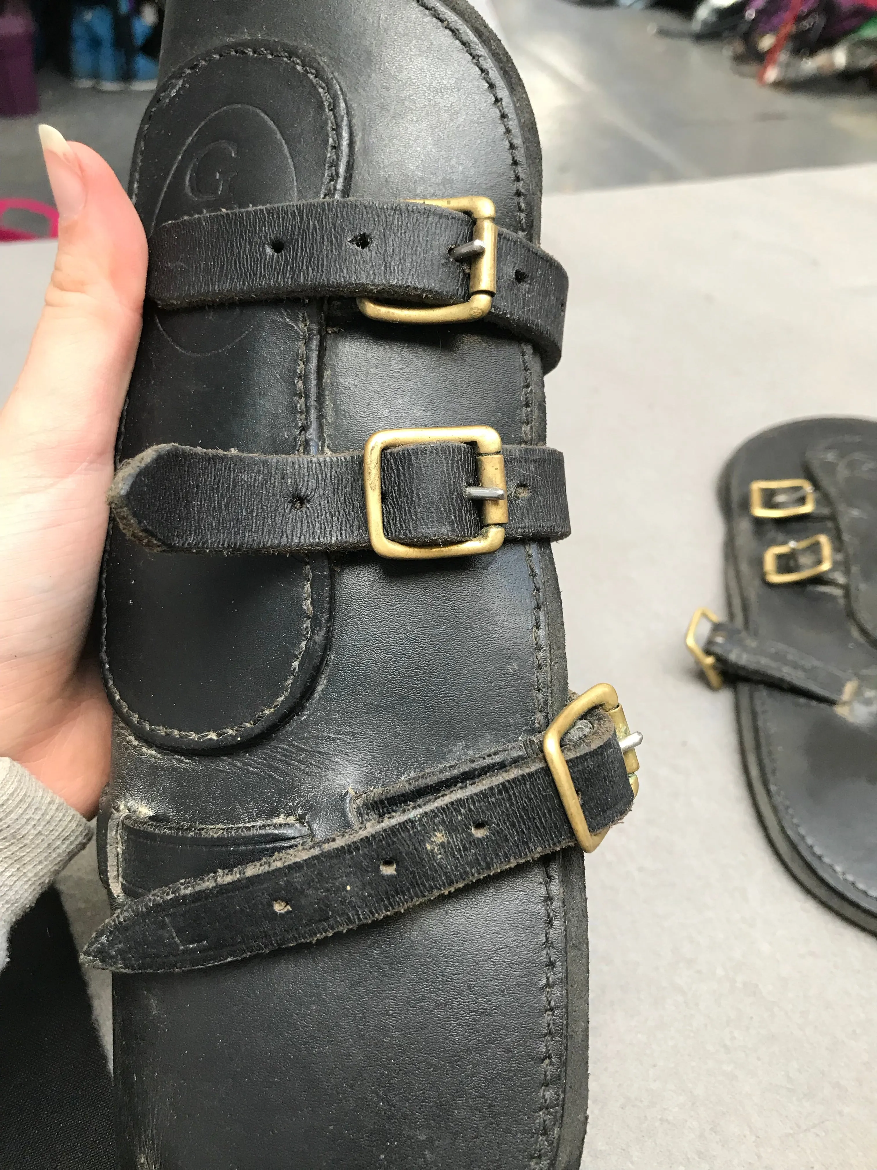 GFS black leather tendon boots full size with brass fittings FREE POSTAGE *