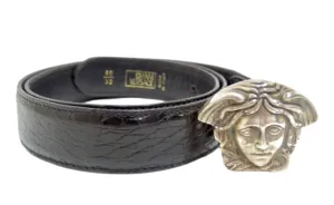 Gianni Versace Silver-Toned Medusa Leather Belt