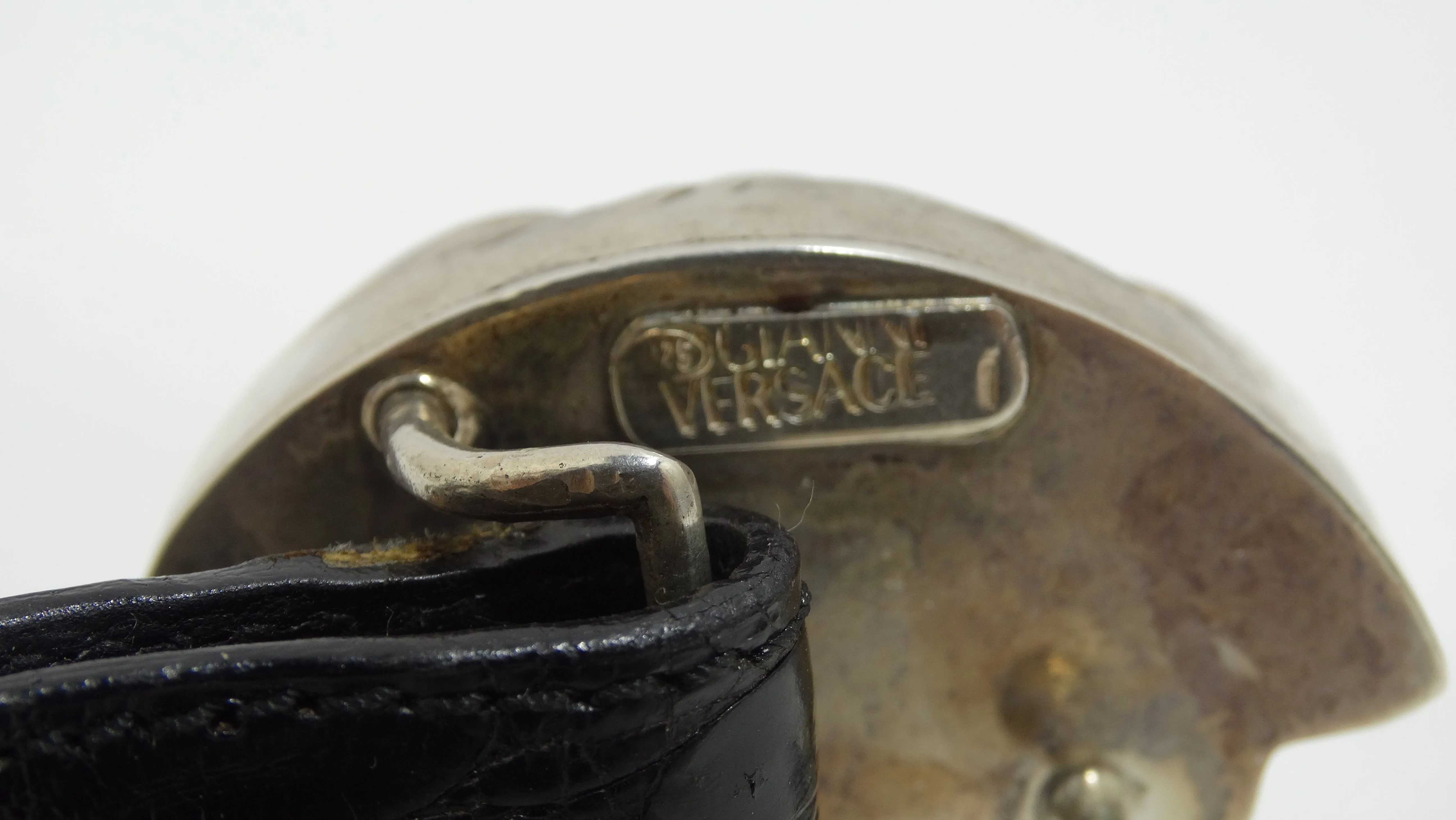 Gianni Versace Silver-Toned Medusa Leather Belt