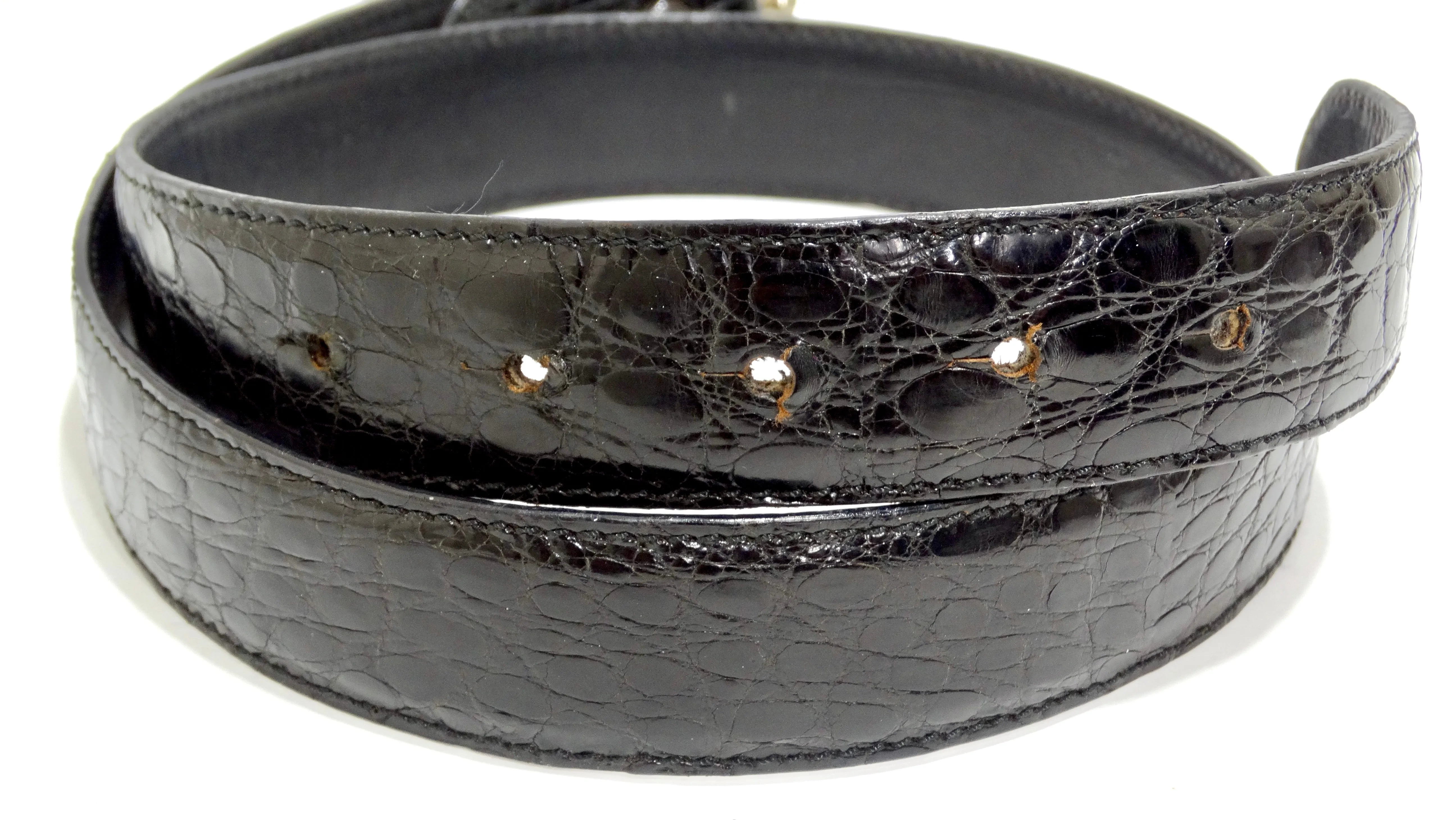Gianni Versace Silver-Toned Medusa Leather Belt