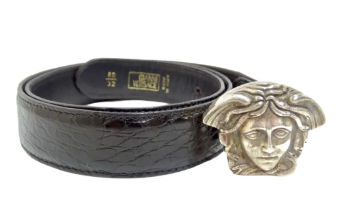 Gianni Versace Silver-Toned Medusa Leather Belt