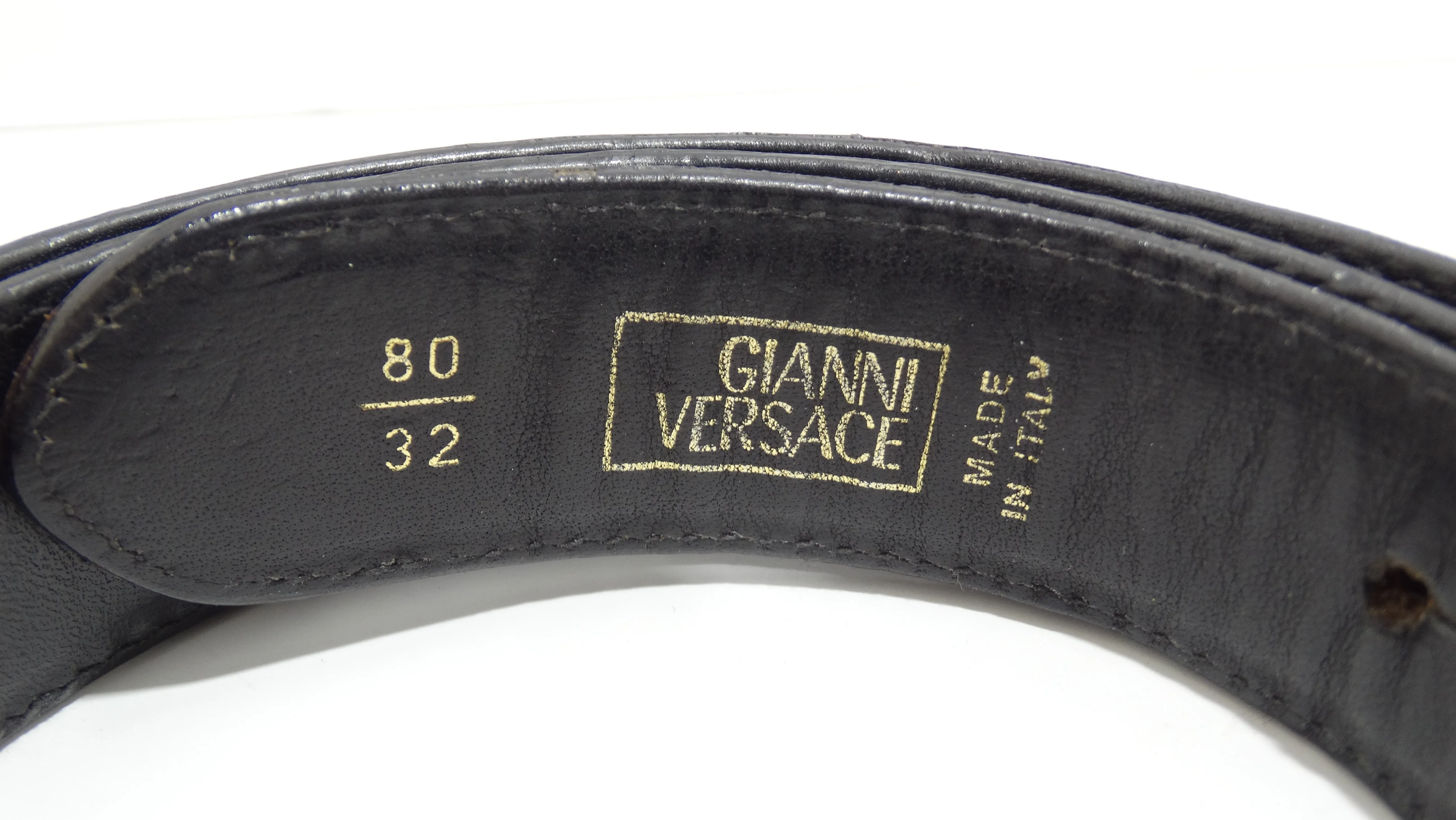 Gianni Versace Silver-Toned Medusa Leather Belt