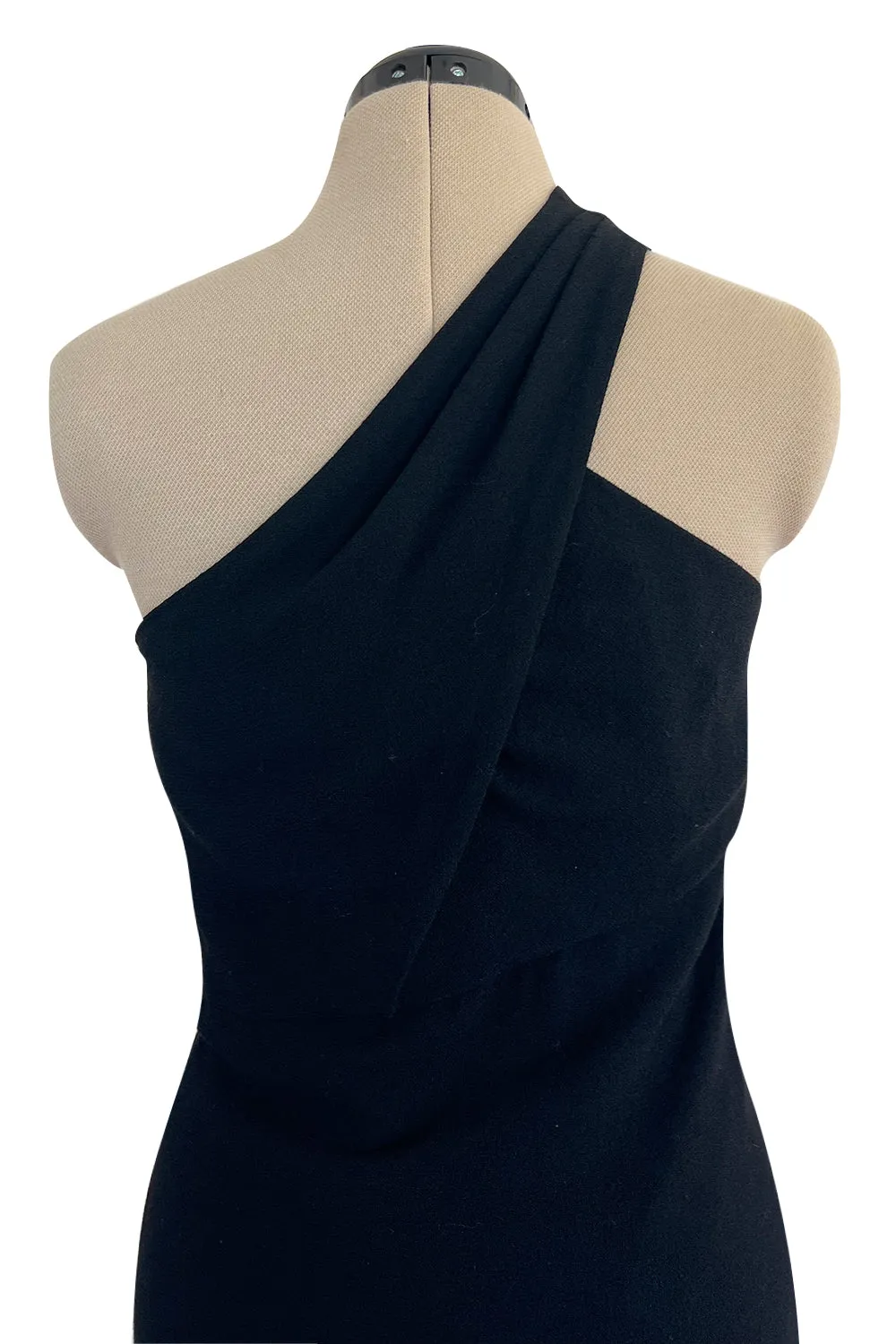 Gorgeous Fall 1998 Chanel by Karl Lagerfeld Runway Black Crepe One Shoulder Dress