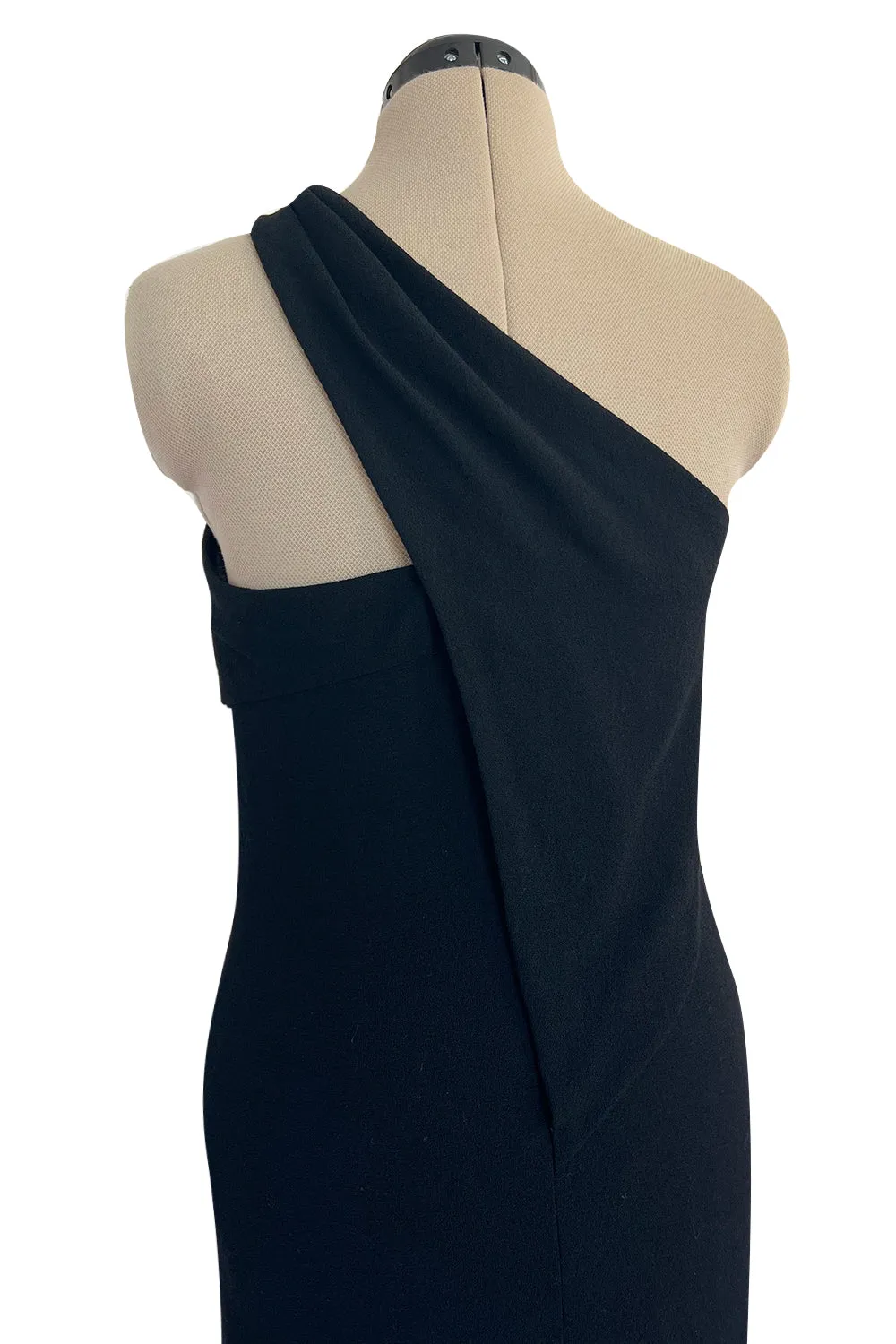Gorgeous Fall 1998 Chanel by Karl Lagerfeld Runway Black Crepe One Shoulder Dress