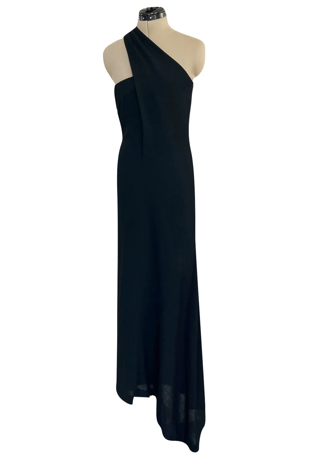 Gorgeous Fall 1998 Chanel by Karl Lagerfeld Runway Black Crepe One Shoulder Dress