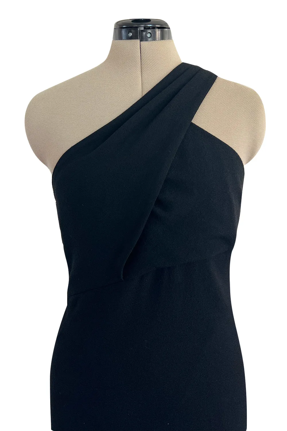 Gorgeous Fall 1998 Chanel by Karl Lagerfeld Runway Black Crepe One Shoulder Dress