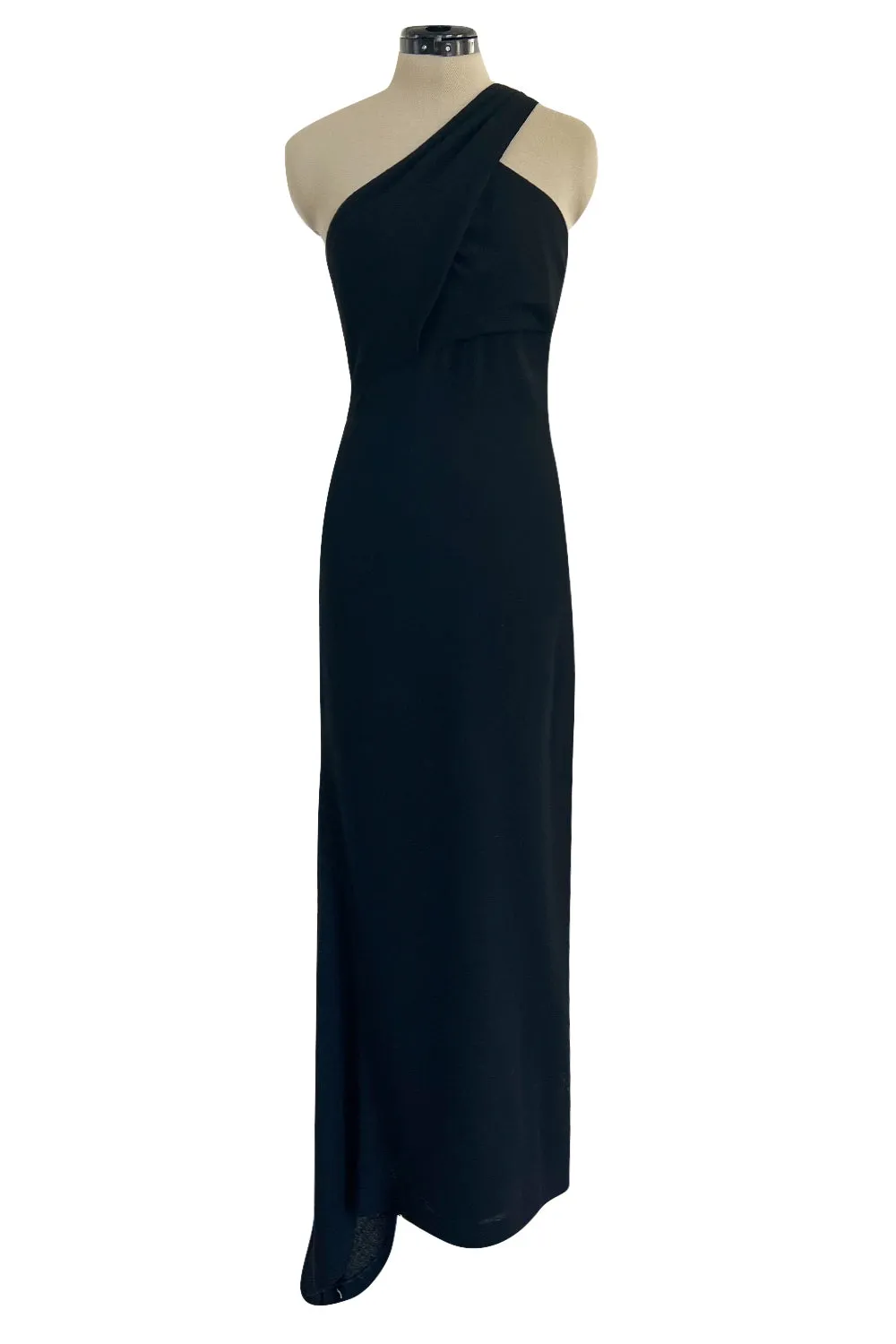Gorgeous Fall 1998 Chanel by Karl Lagerfeld Runway Black Crepe One Shoulder Dress
